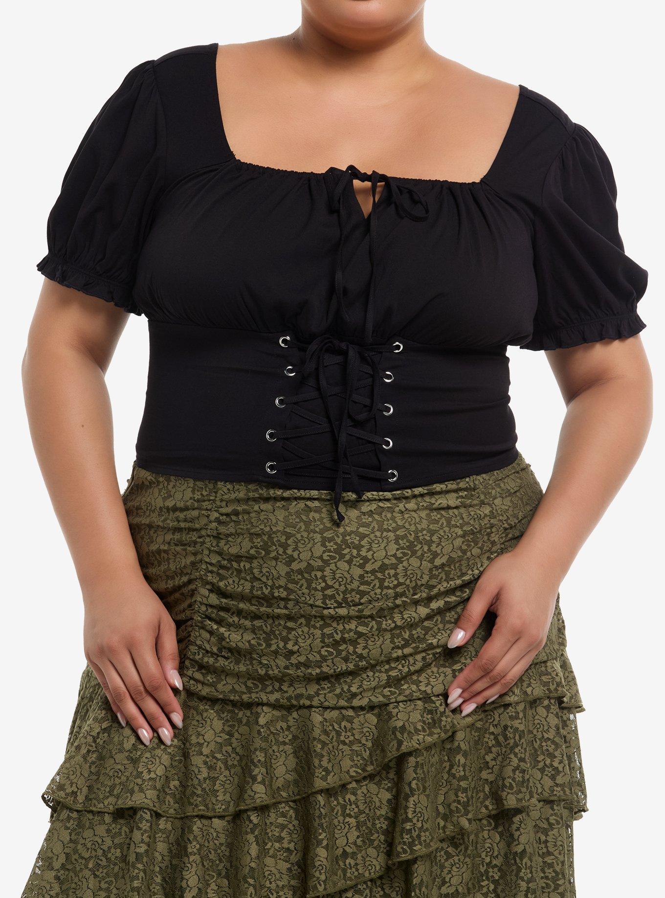 COSMICAURA Cosmic Aura Black Lace-Up Girls Corset Top Plus Size