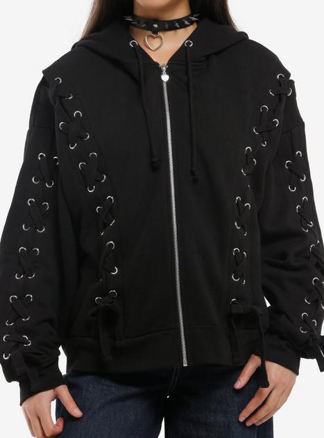Black Lace-Up Girls Hoodie | Hot Topic