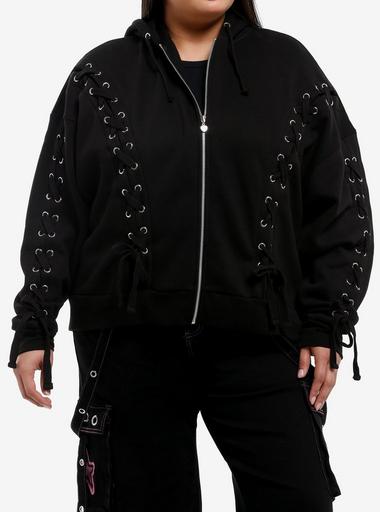 Black Lace-Up Girls Hoodie Plus Size | Hot Topic
