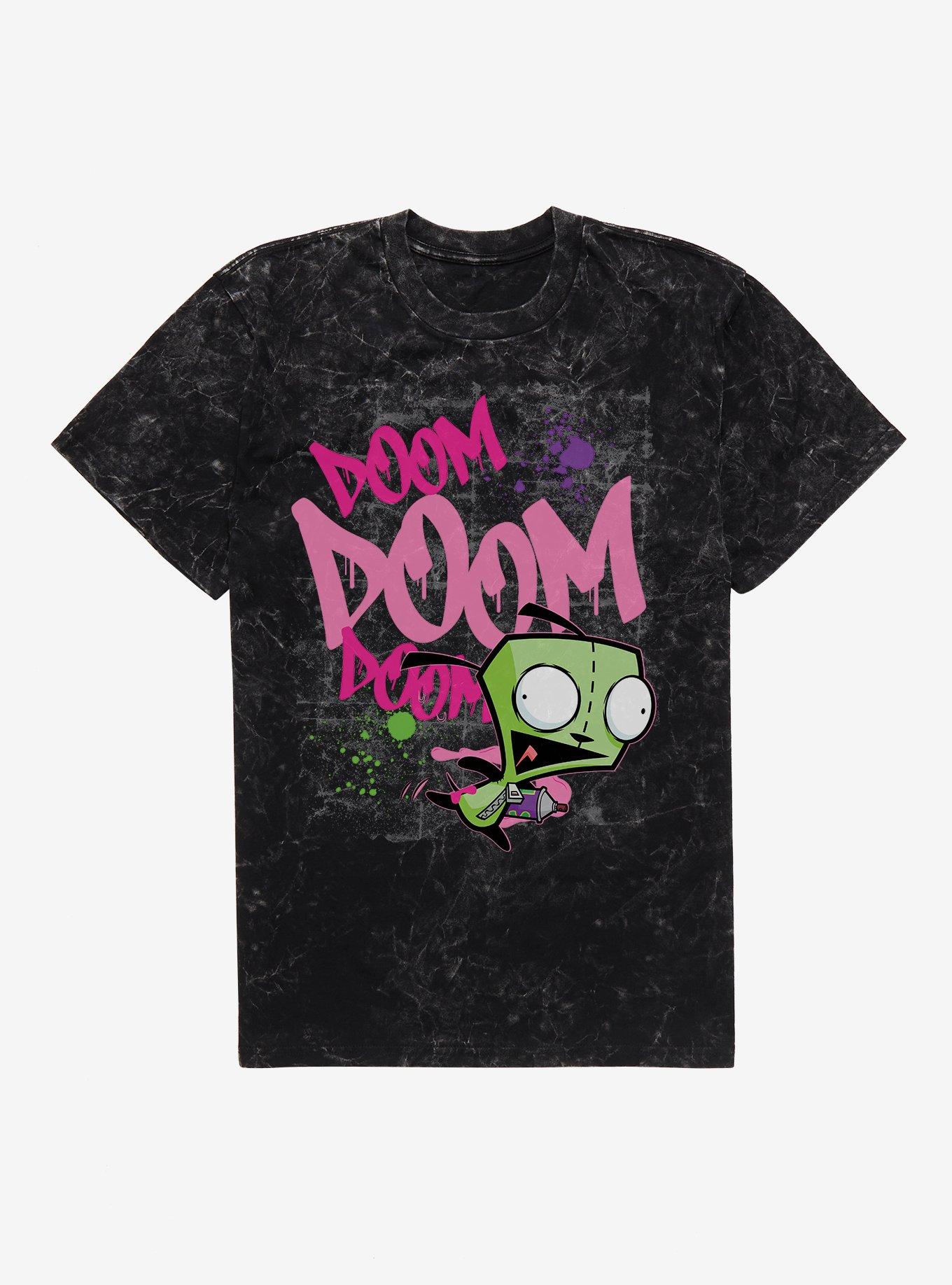 Invader Zim Doom Doom Doom Graffiti GIR Mineral Wash T-Shirt, BLACK MINERAL WASH, hi-res