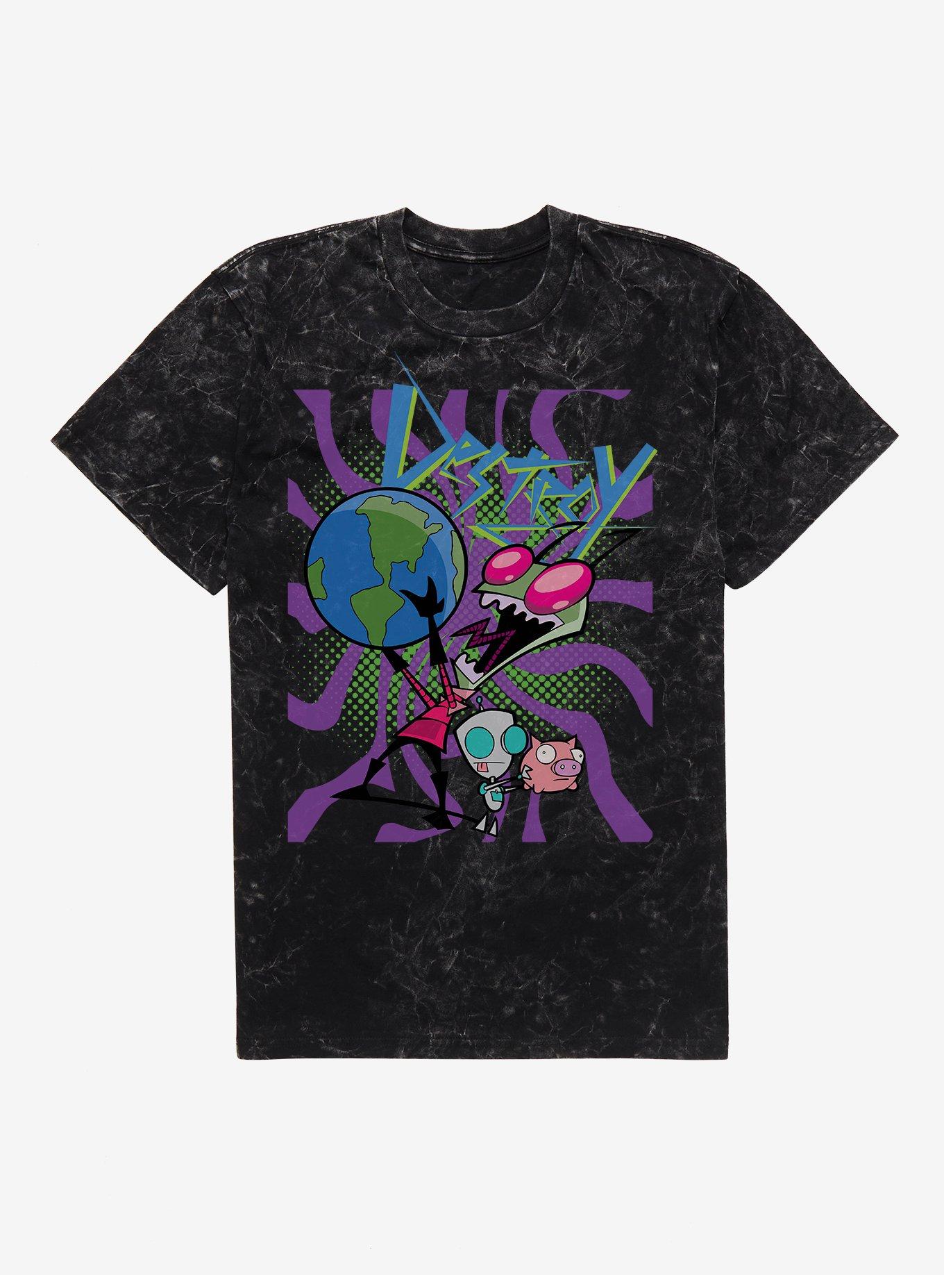 Invader Zim Destroy The World Mineral Wash T-Shirt, BLACK MINERAL WASH, hi-res