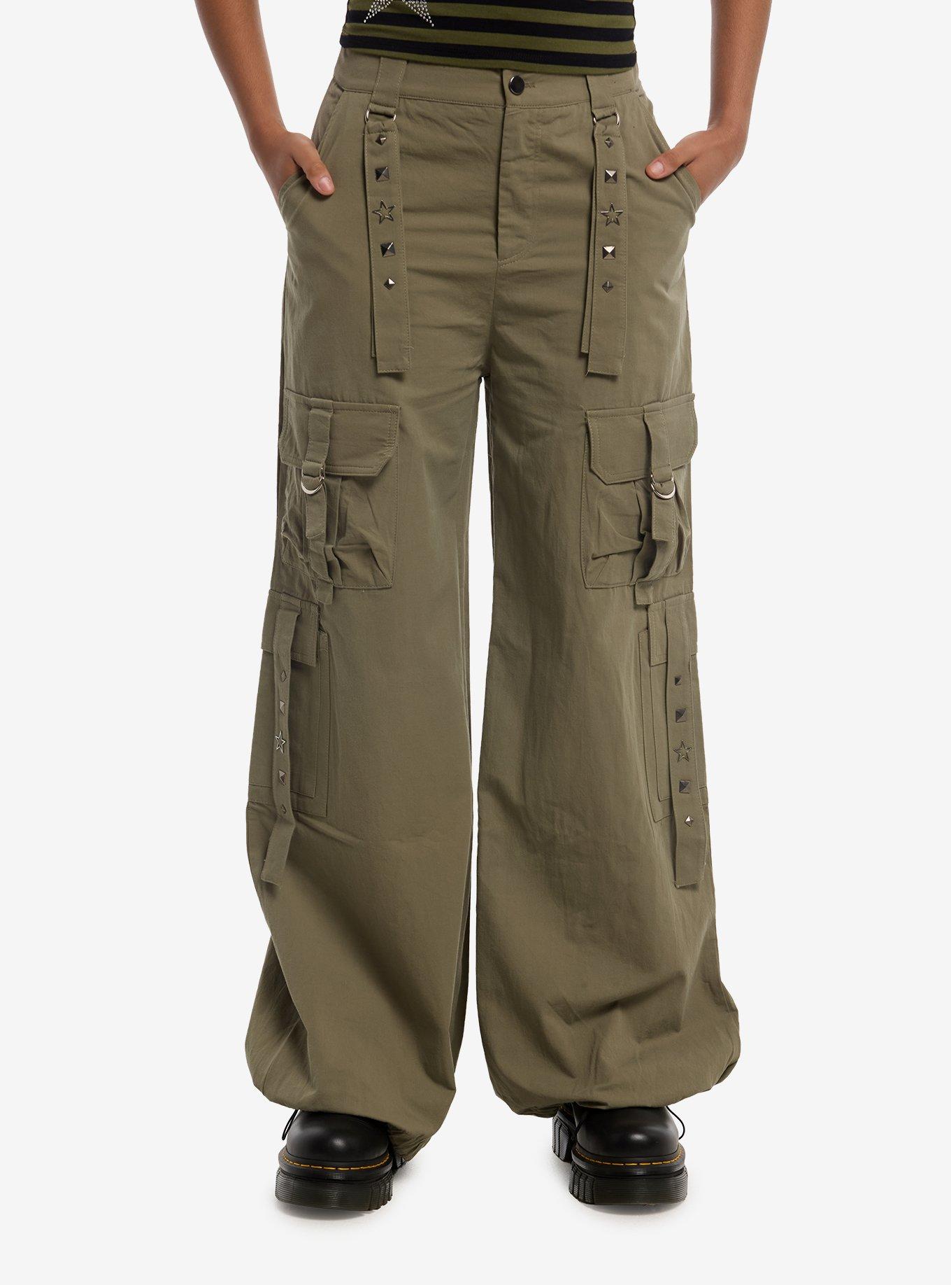 Green Star Stud Wide Leg Cargo Pants, , hi-res