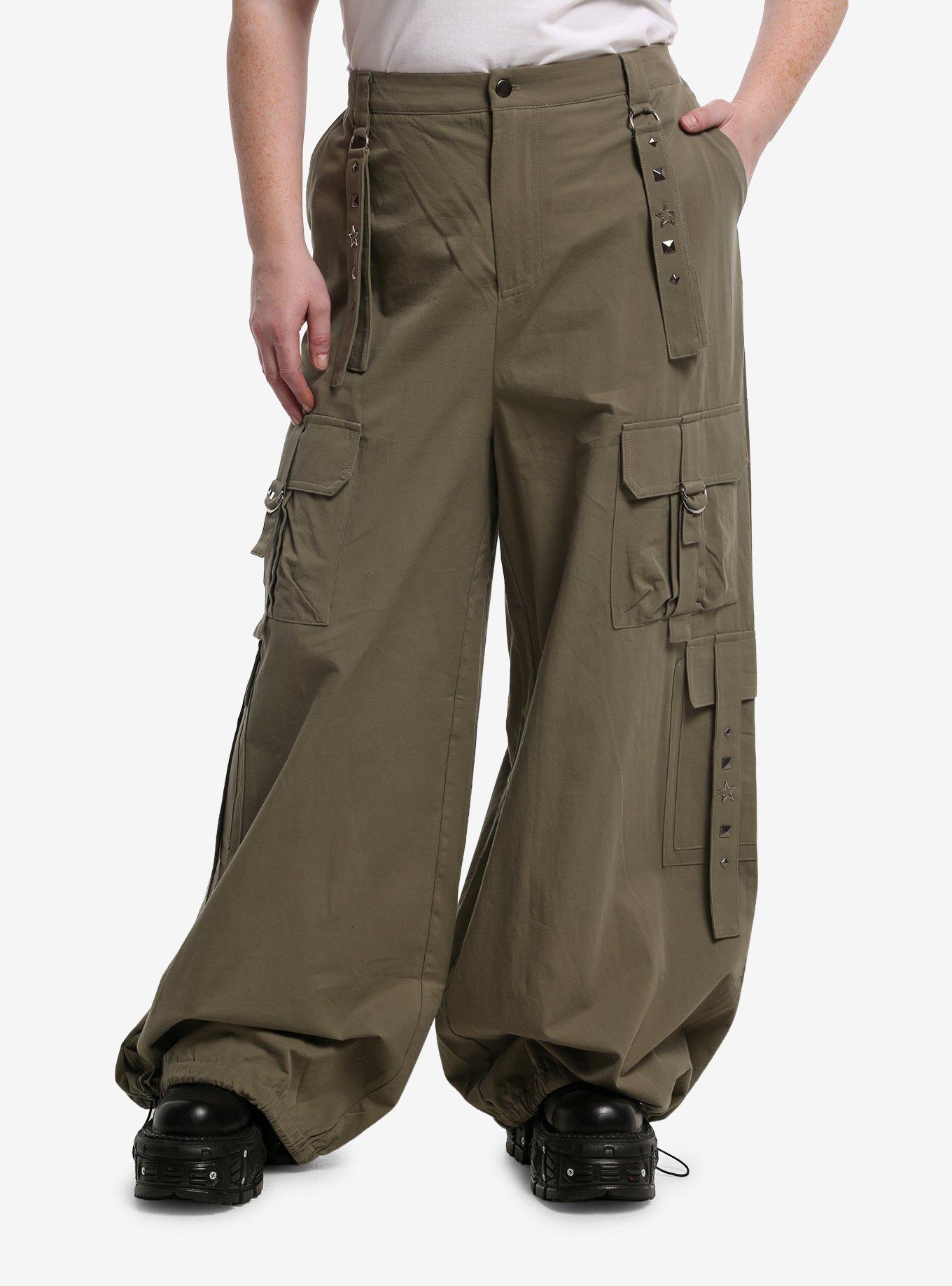Green Star Stud Wide Leg Cargo Pants Plus Size, , hi-res