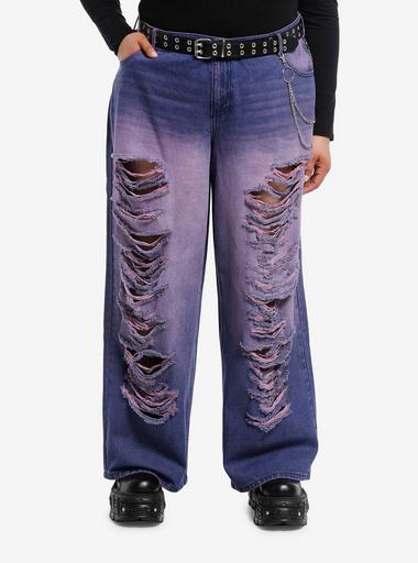 Purple Wash Destructed Girls Wide Leg Jeans Plus Size | Hot Topic