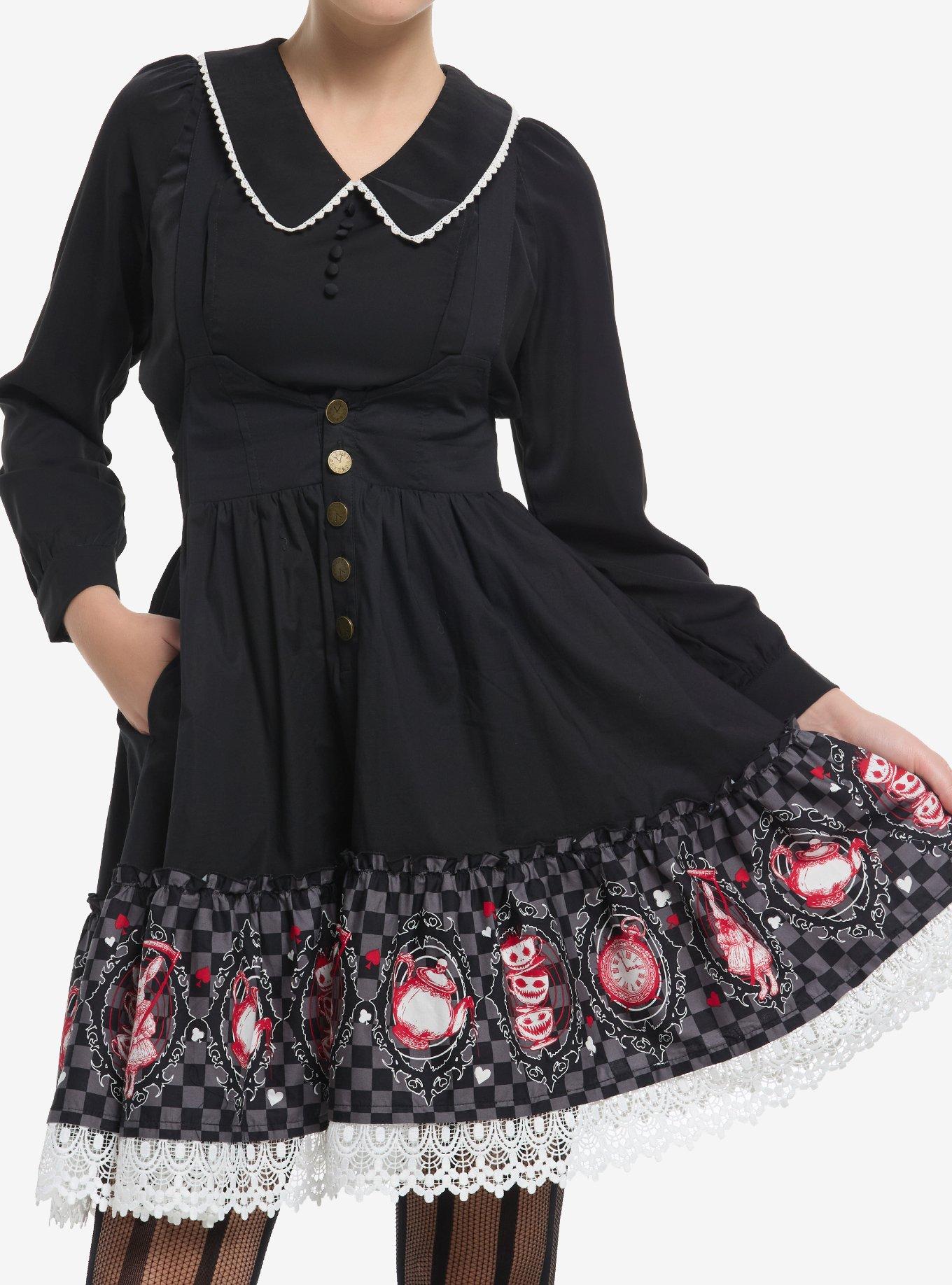 Mad Tea Party Stripe Lace Suspender Skirt, , hi-res