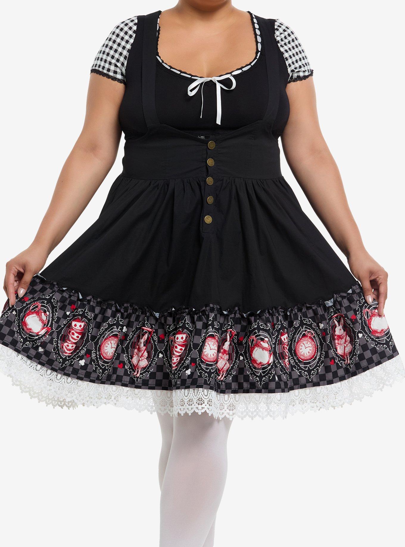 Mad Tea Party Stripe Lace Suspender Skirt Plus Size, , hi-res