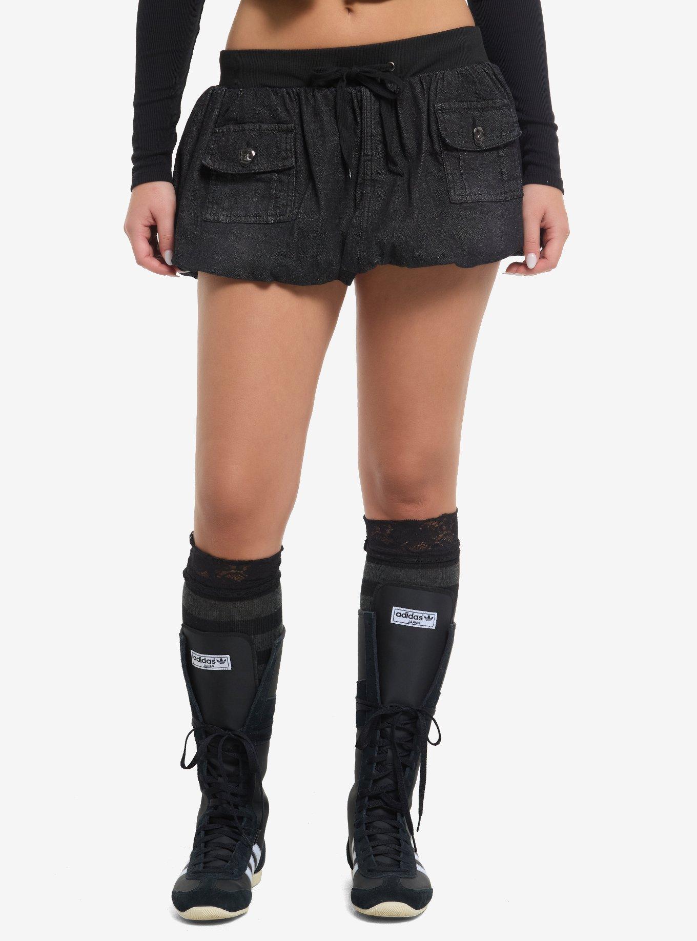Black Cargo Denim Bubble Skort, , hi-res