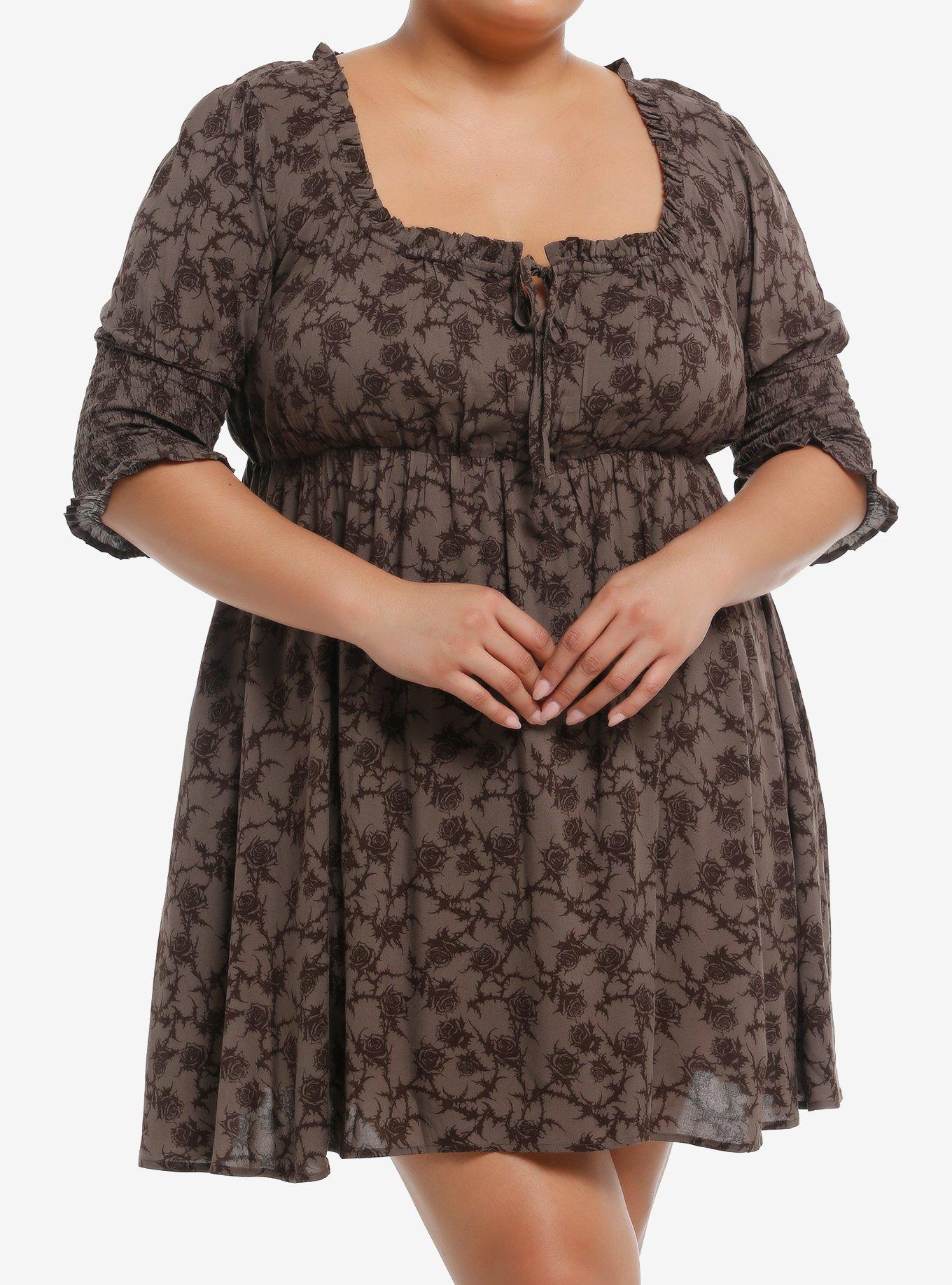 Thorn & Fable Roses & Thorns Puff-Sleeve Dress Plus Size, , hi-res