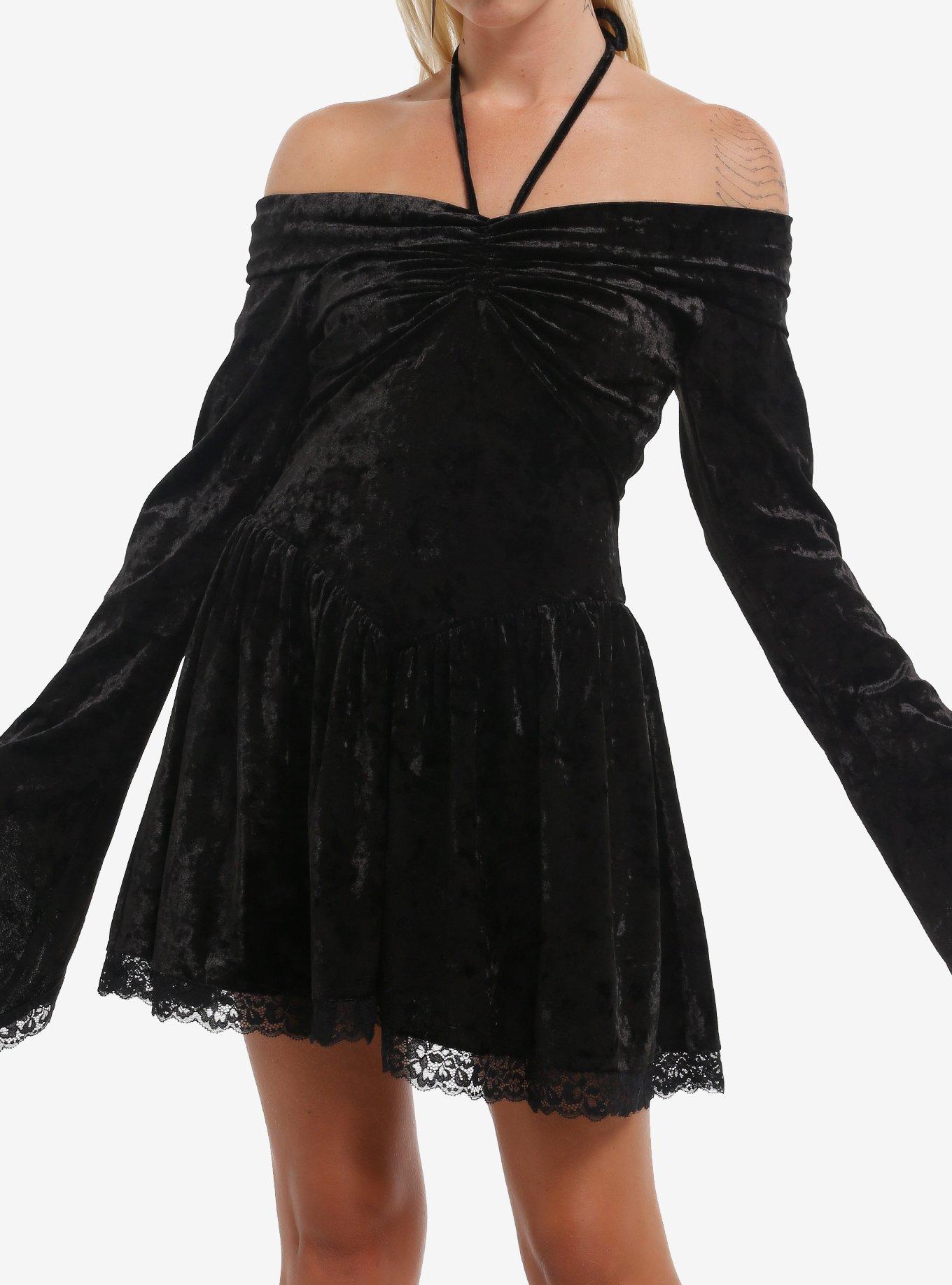 Cosmic Aura Black Velvet Halter Dress, , hi-res