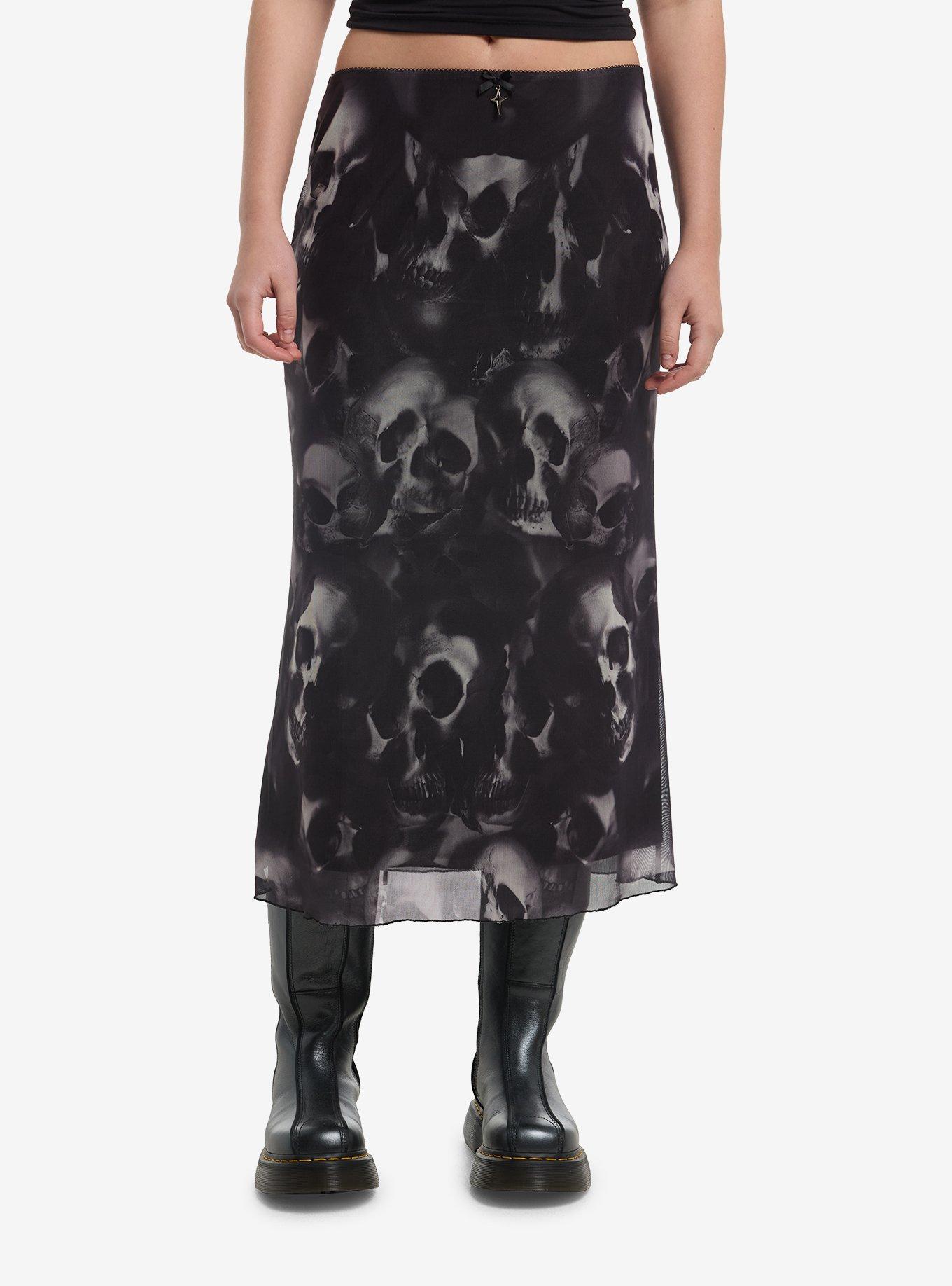 Shadowy Skulls Midi Skirt, , hi-res