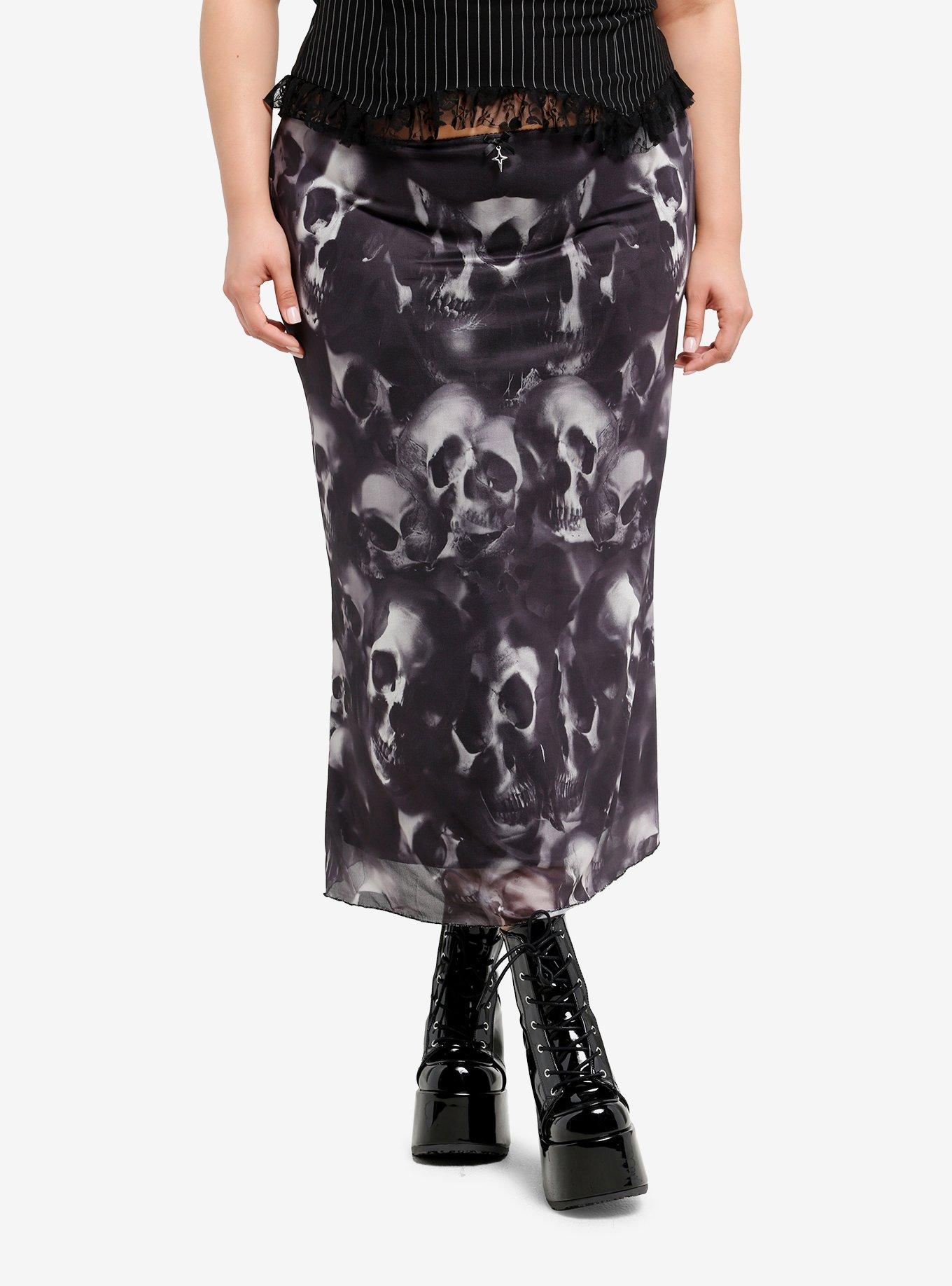 Shadowy Skulls Midi Skirt Plus Size, , hi-res