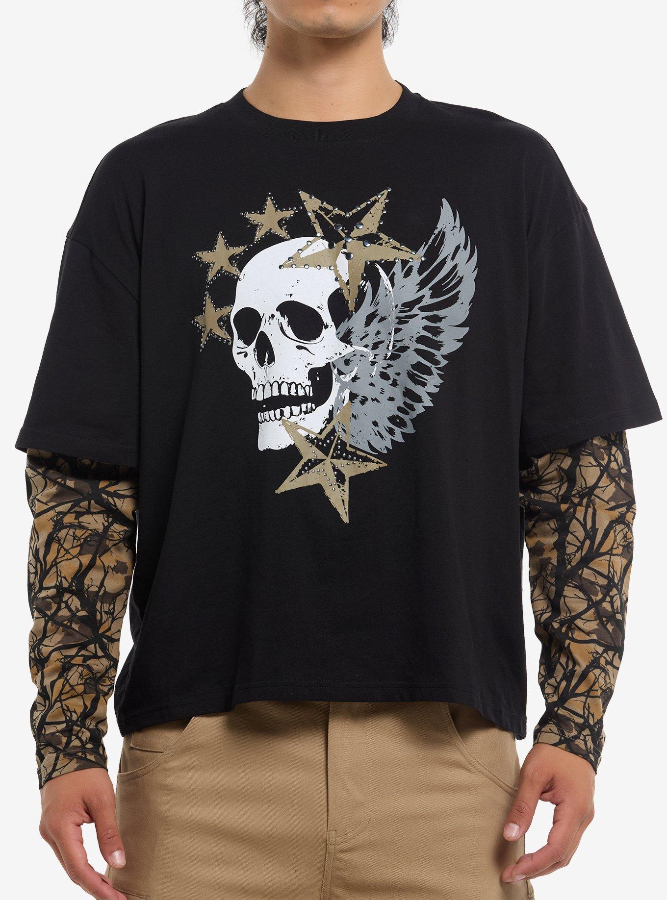 Skull & Star Stud Camouflage Twofer Long-Sleeve T-Shirt, , hi-res
