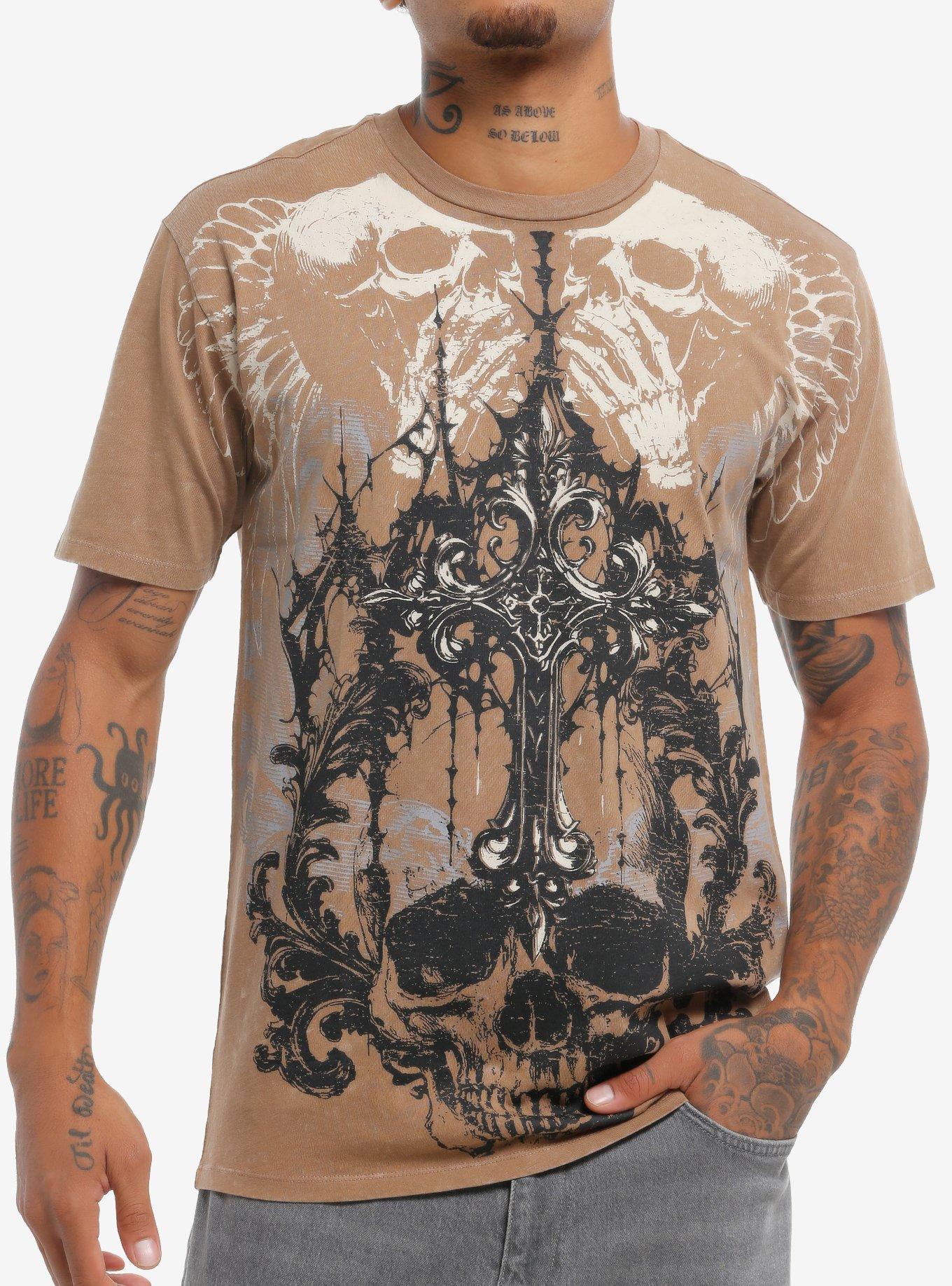 Winged Skulls & Gothic Cross T-Shirt, , hi-res