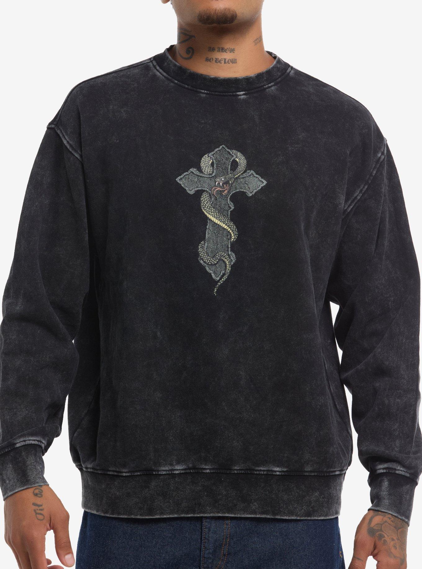 Black Metal Snake & Cross Crewneck Sweater, , hi-res
