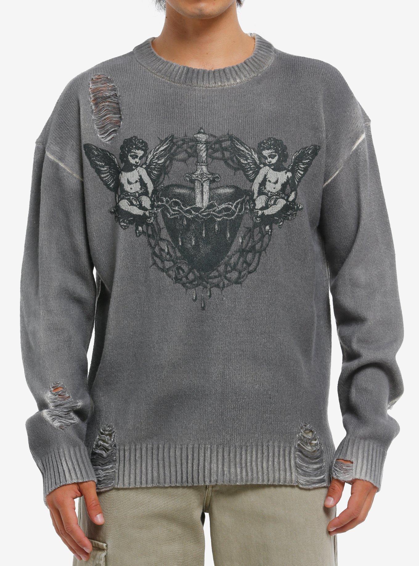 Sacred Heart & Cherubs Distressed Sweater, , hi-res