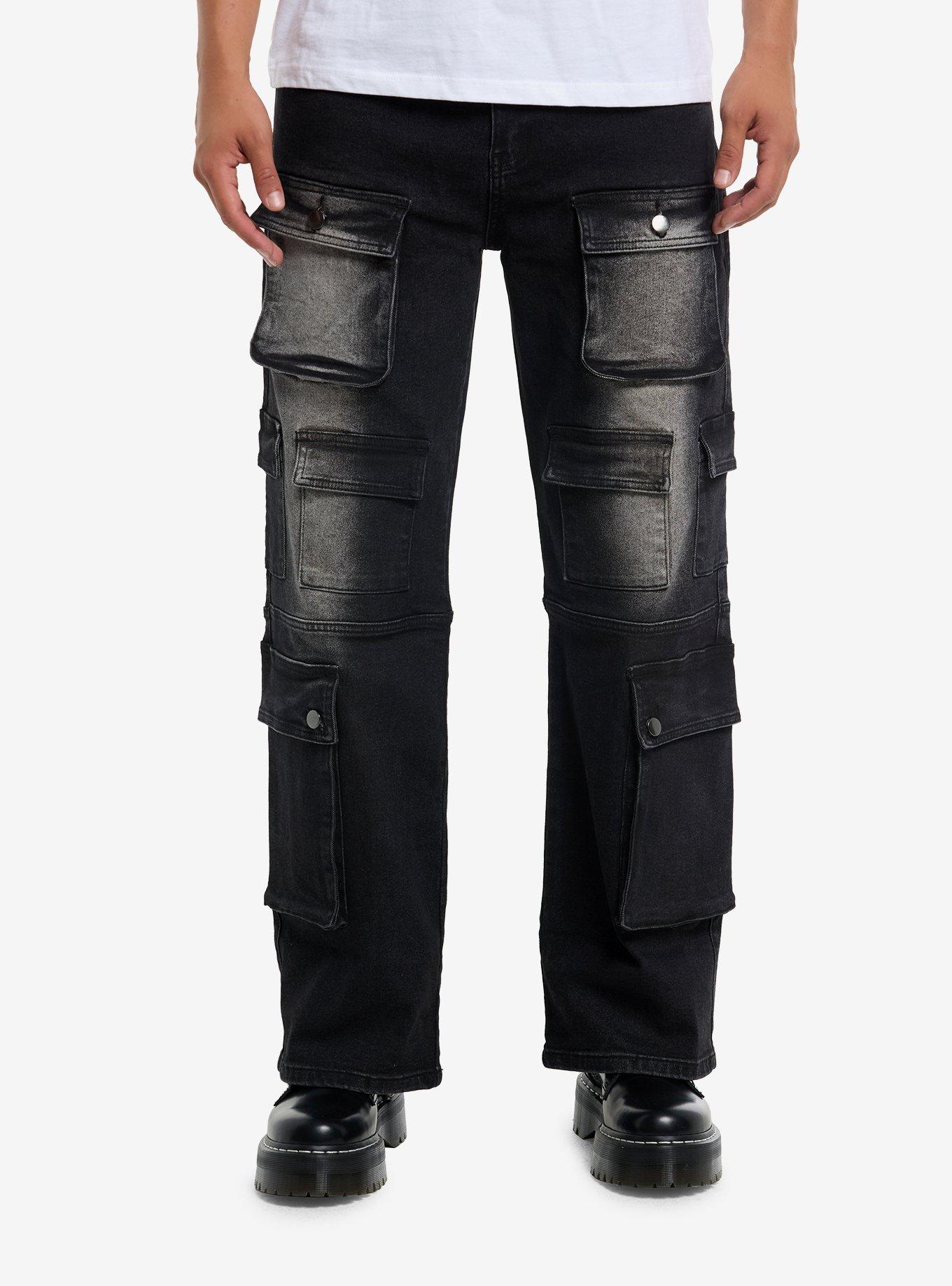 Black Wash Multi-Pocket Straight Leg Jeans, , hi-res