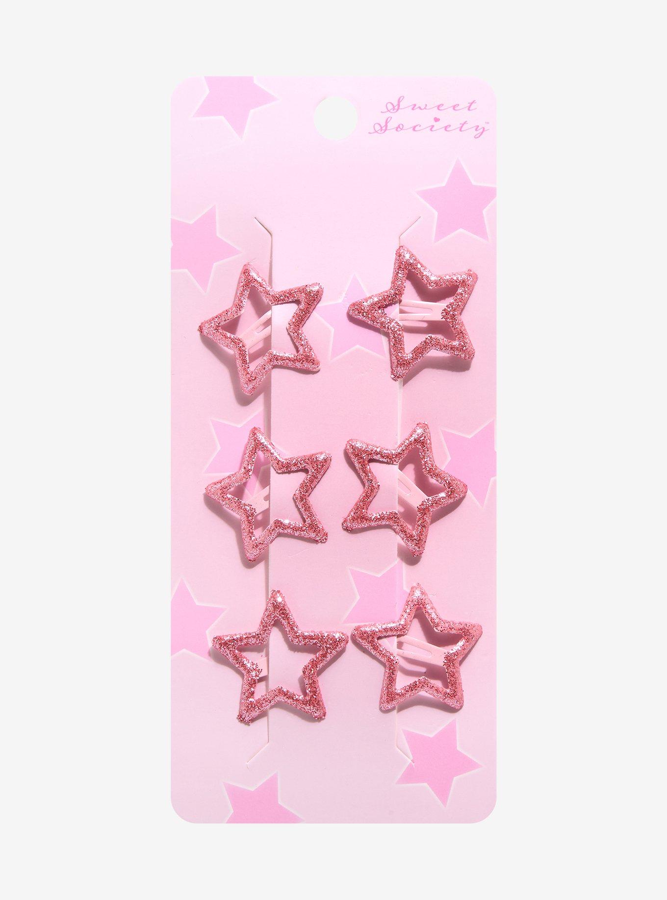 Sweet Society Pink Glitter Star Hair Clip Set, , hi-res