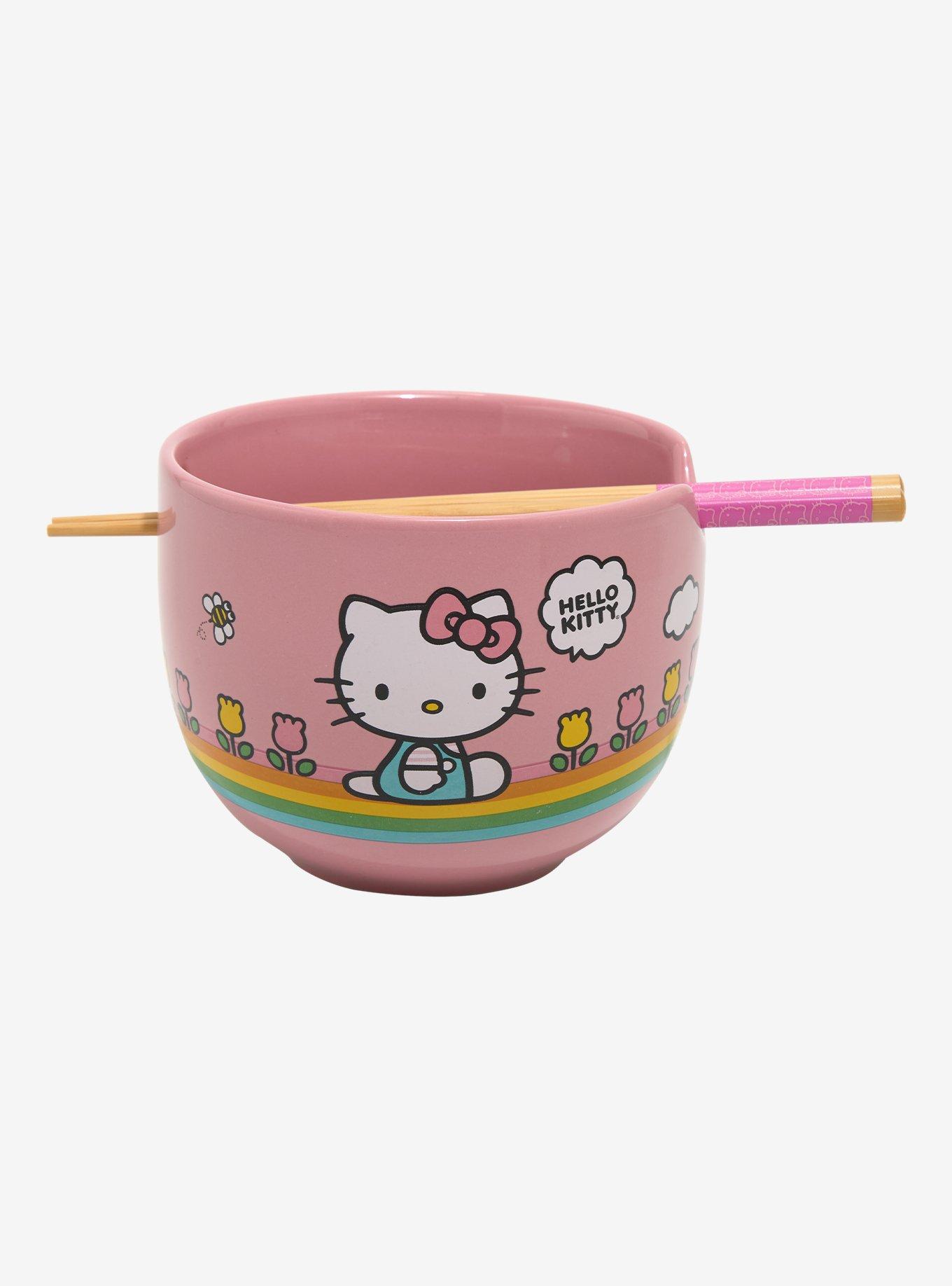Sanrio Hello Kitty Flowers Striped Ramen Bowl With Chopsticks, , hi-res