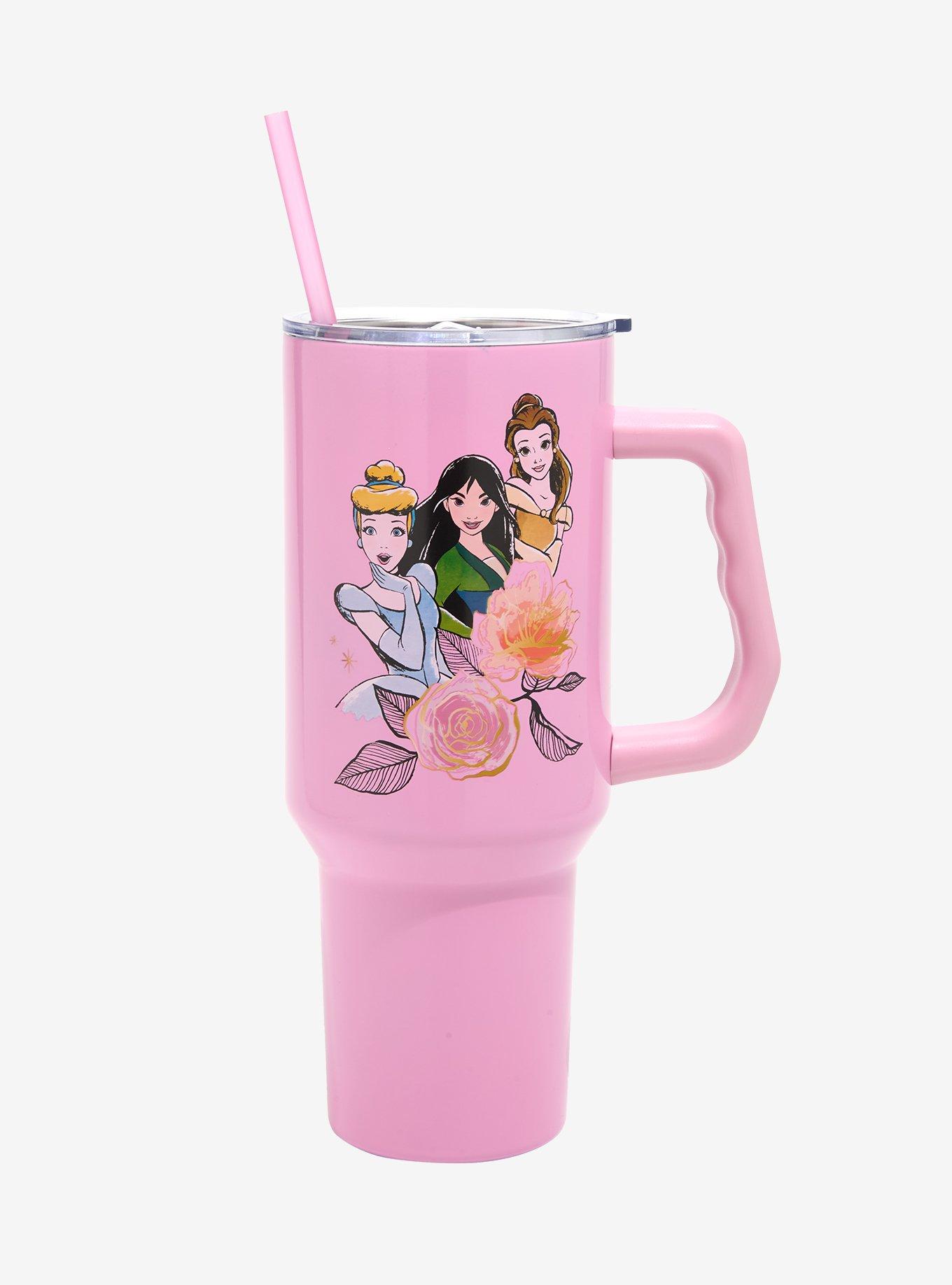 Disney Princess Illustrated Pink Straw Tumbler With Handle, , hi-res