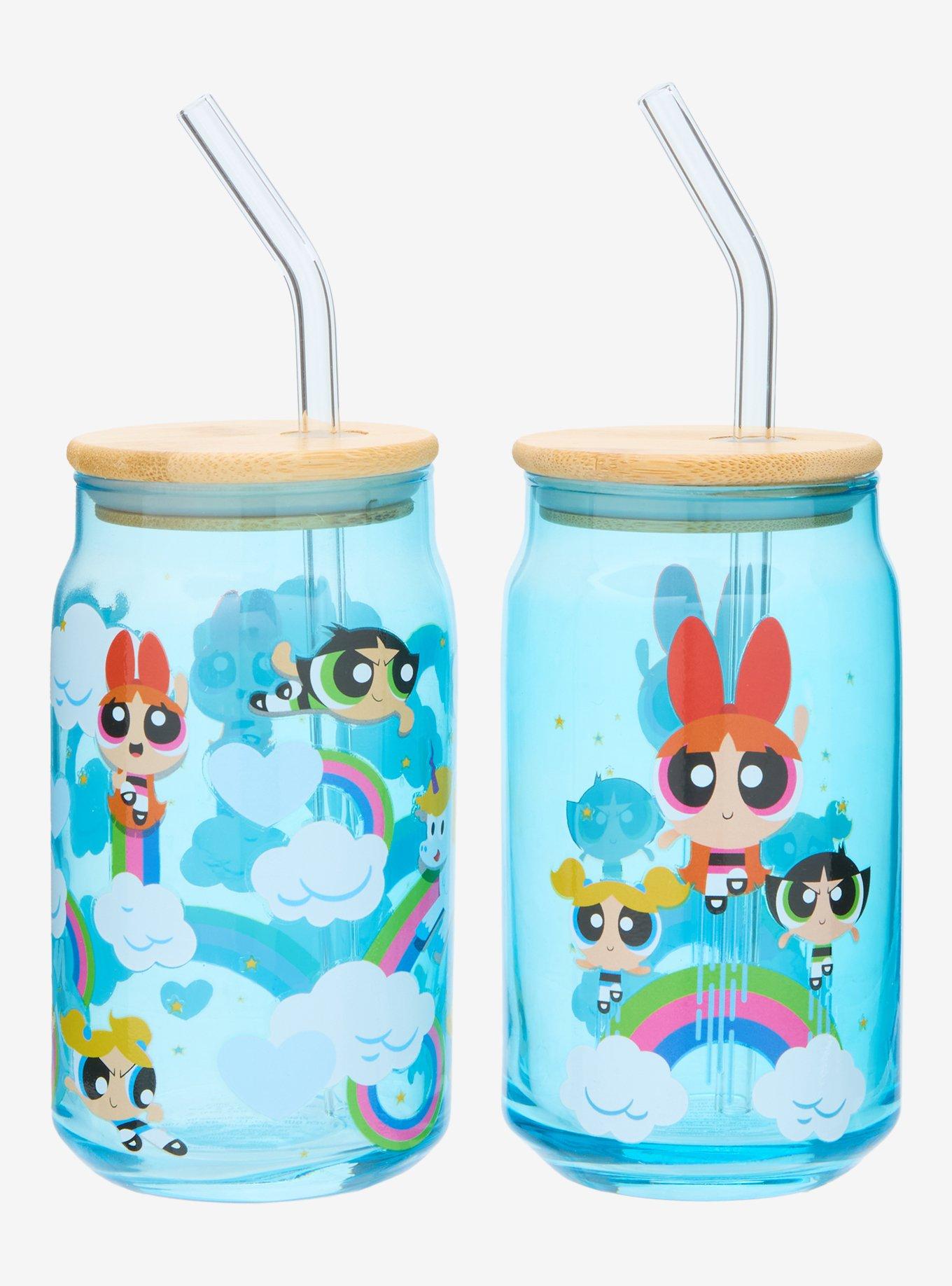 Powerpuff Girls Rainbow Group Portrait Glass Cup with Straw Set, , hi-res