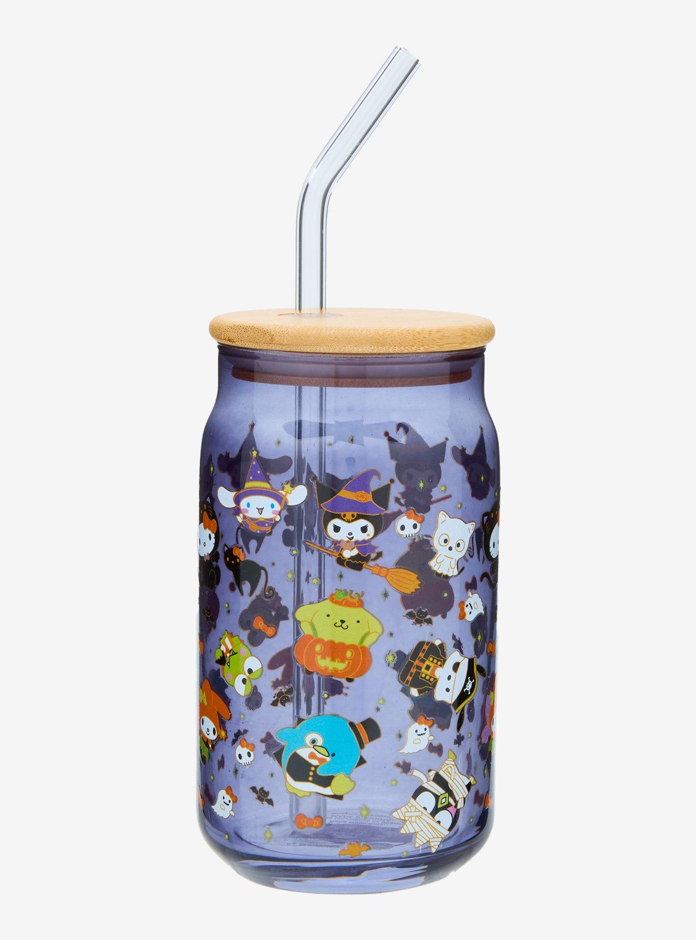 Sanrio Hello Kitty and Friends Halloween Costumes Allover Print Glass Cup with Straw, , hi-res