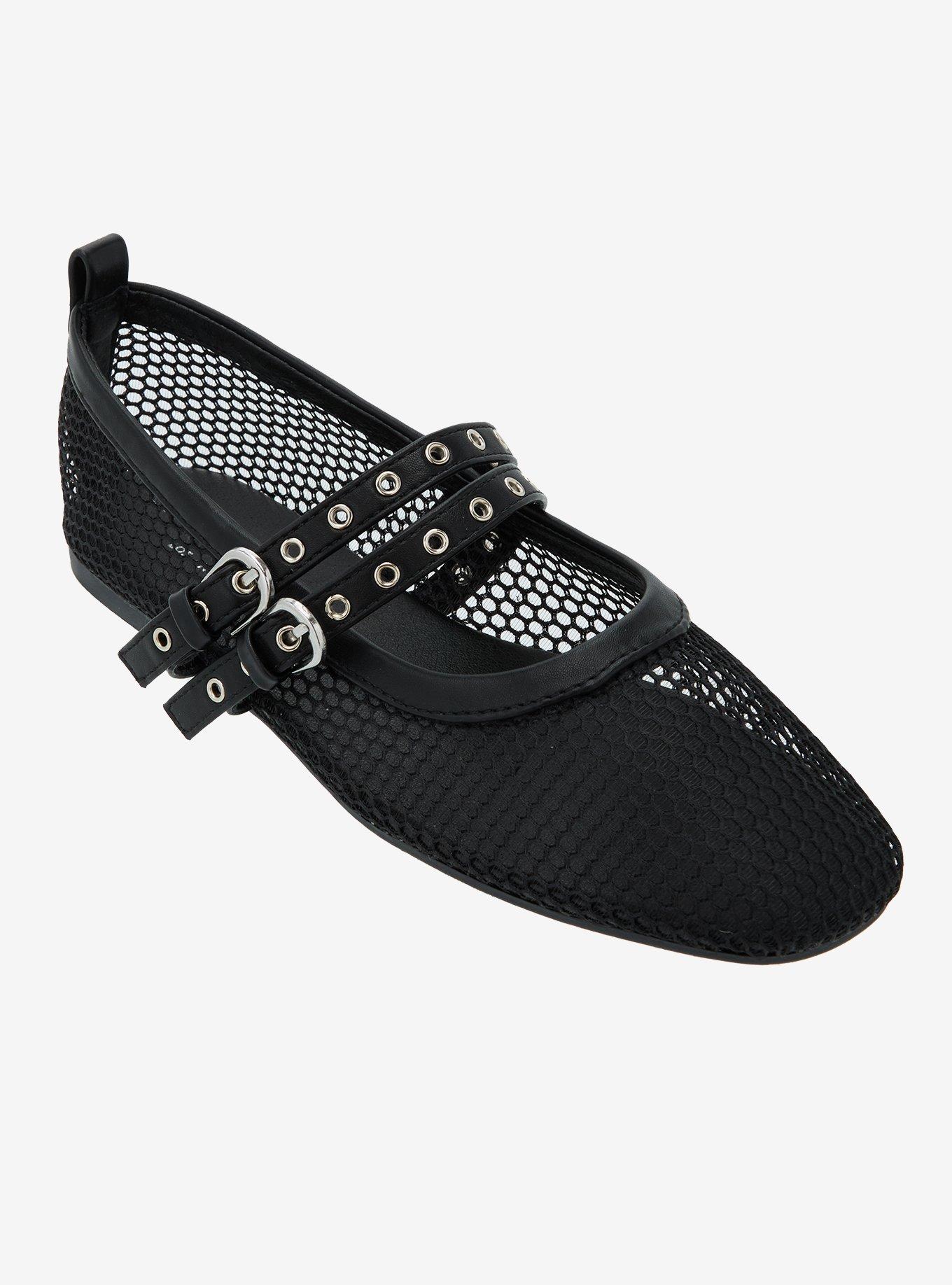 Chinese Laundry Black Mesh Grommet Strap Flats, MULTI, hi-res