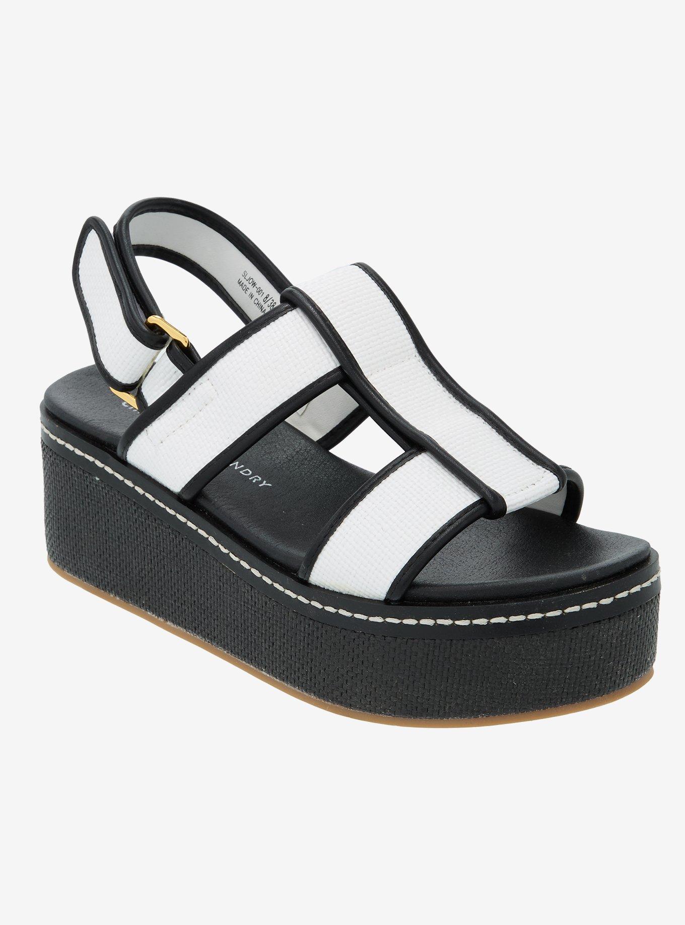 Chinese Laundry Black & White Strappy Platform Sandals, , hi-res
