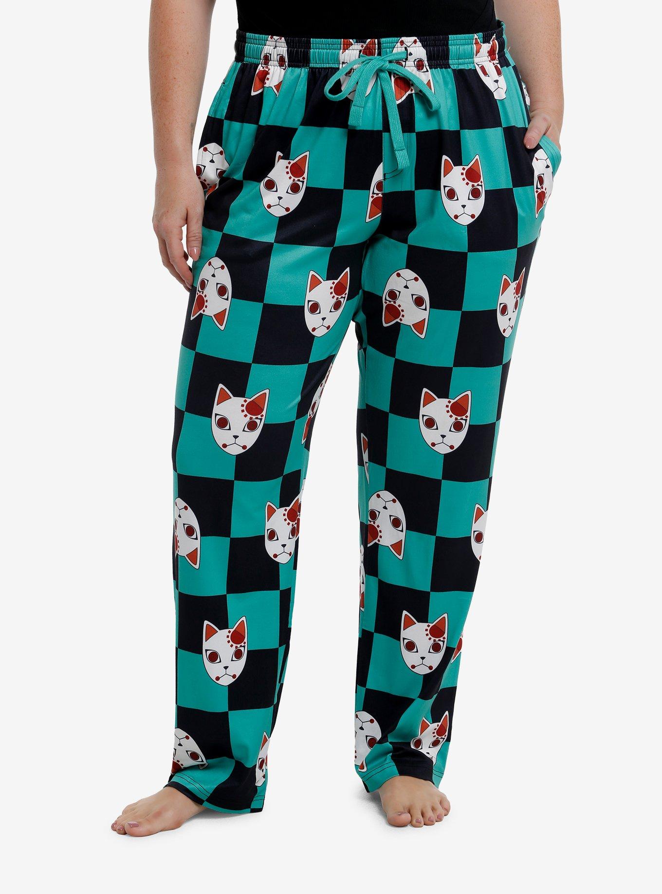 Demon Slayer: Kimetsu No Yaiba Tanjiro Mask Checkered Girls Pajama Pants Plus Size, , hi-res