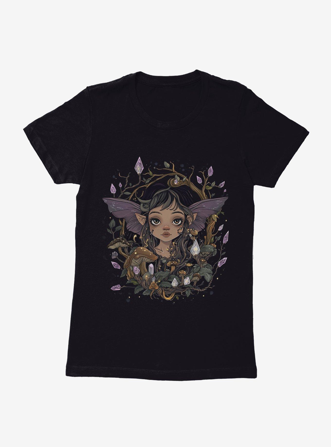 Dark Fairy Crystal Blossoms Womens T-Shirt, BLACK, hi-res