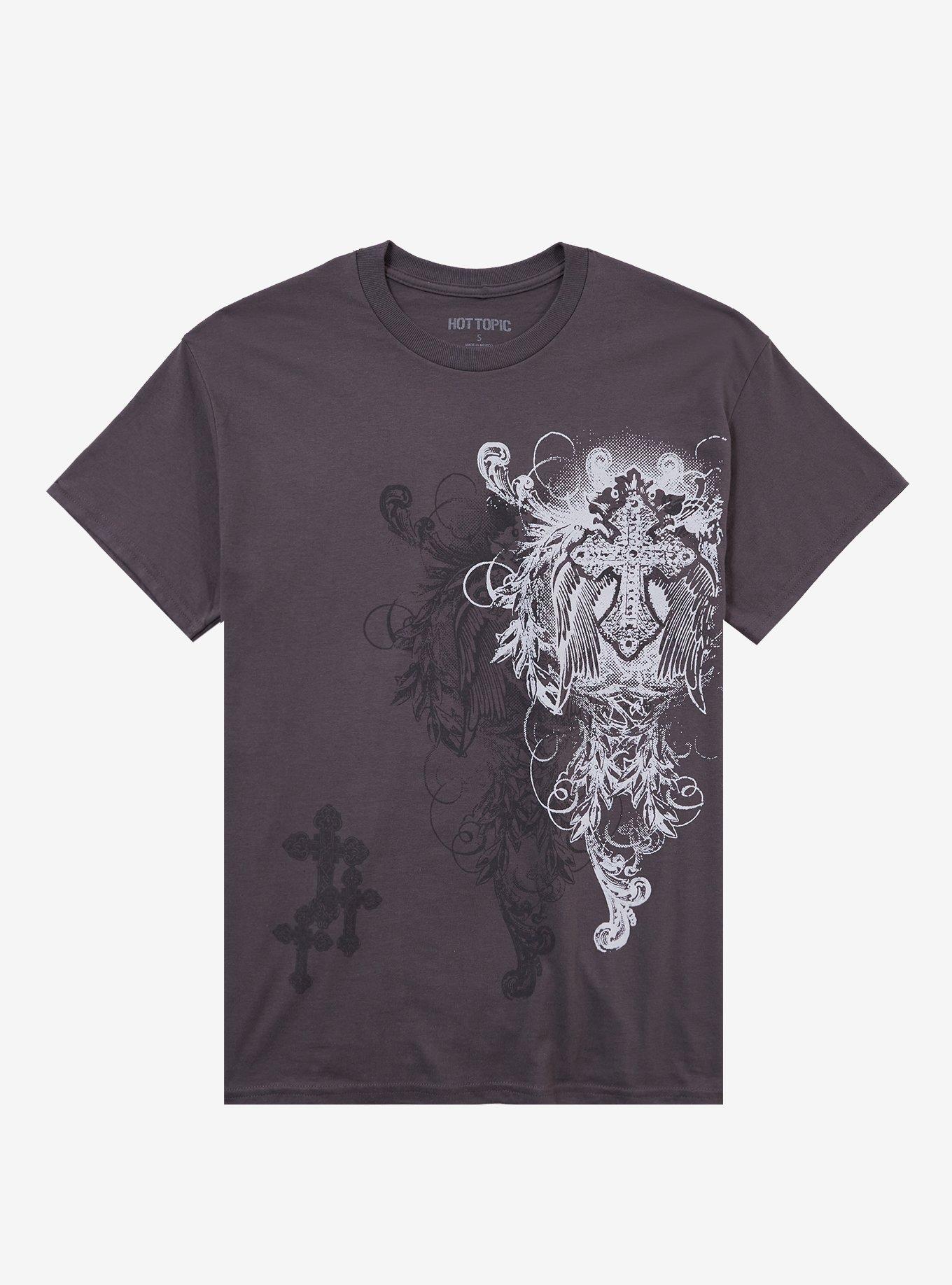 Gothic Cross Filigree Dark Grey Girls T-Shirt, , hi-res