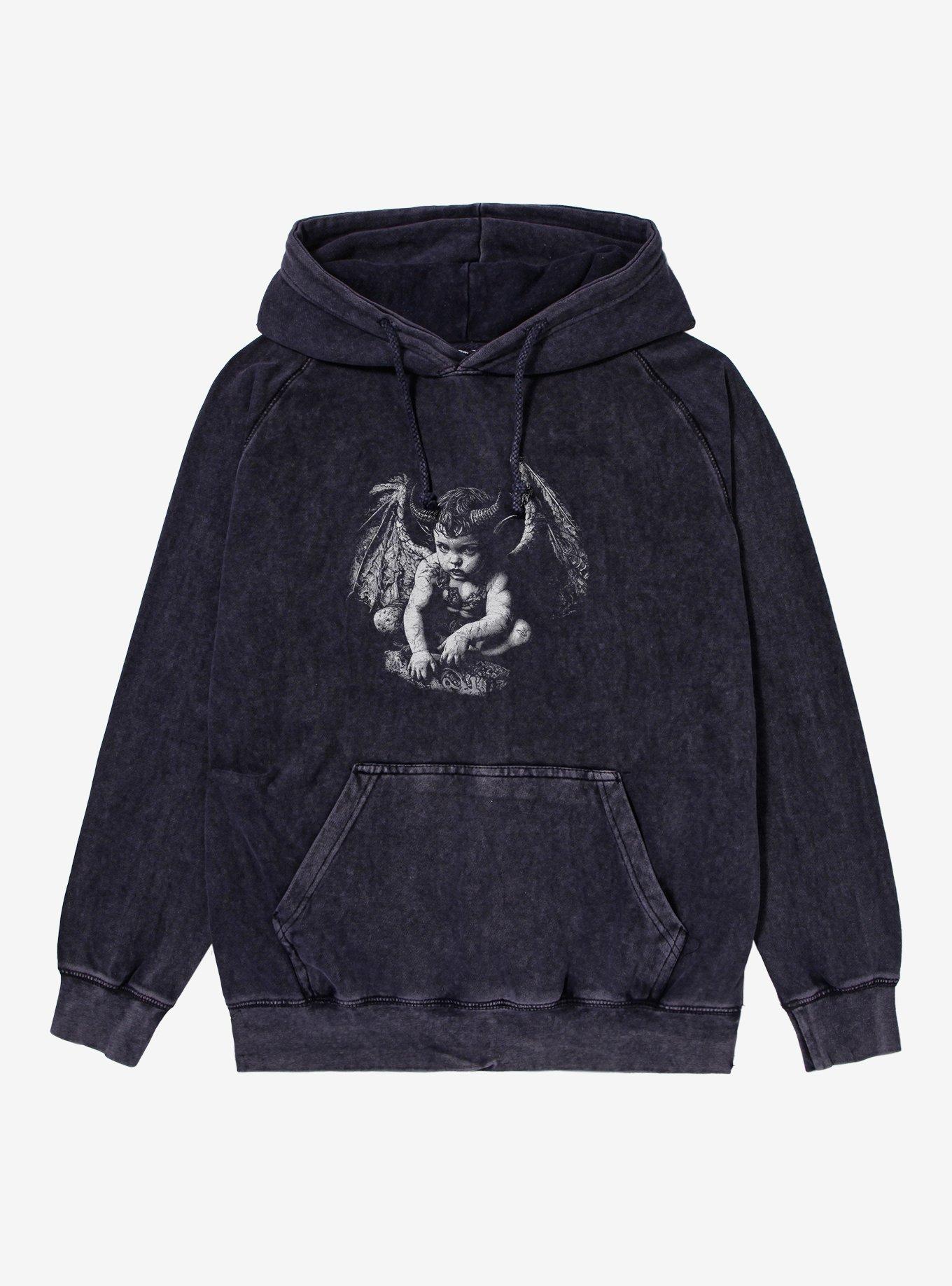 Evil Cherub Mineral Wash Hoodie, VINTAGE BLACK, hi-res