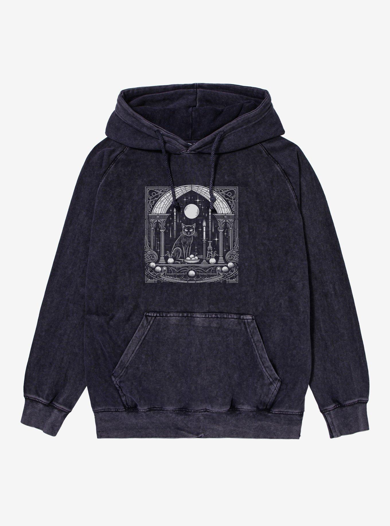 Black Cat Ritual Mineral Wash Hoodie, , hi-res