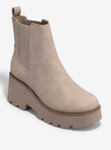 Dirty Laundry Taupe Rabbit Platform Chelsea Boots | Hot Topic