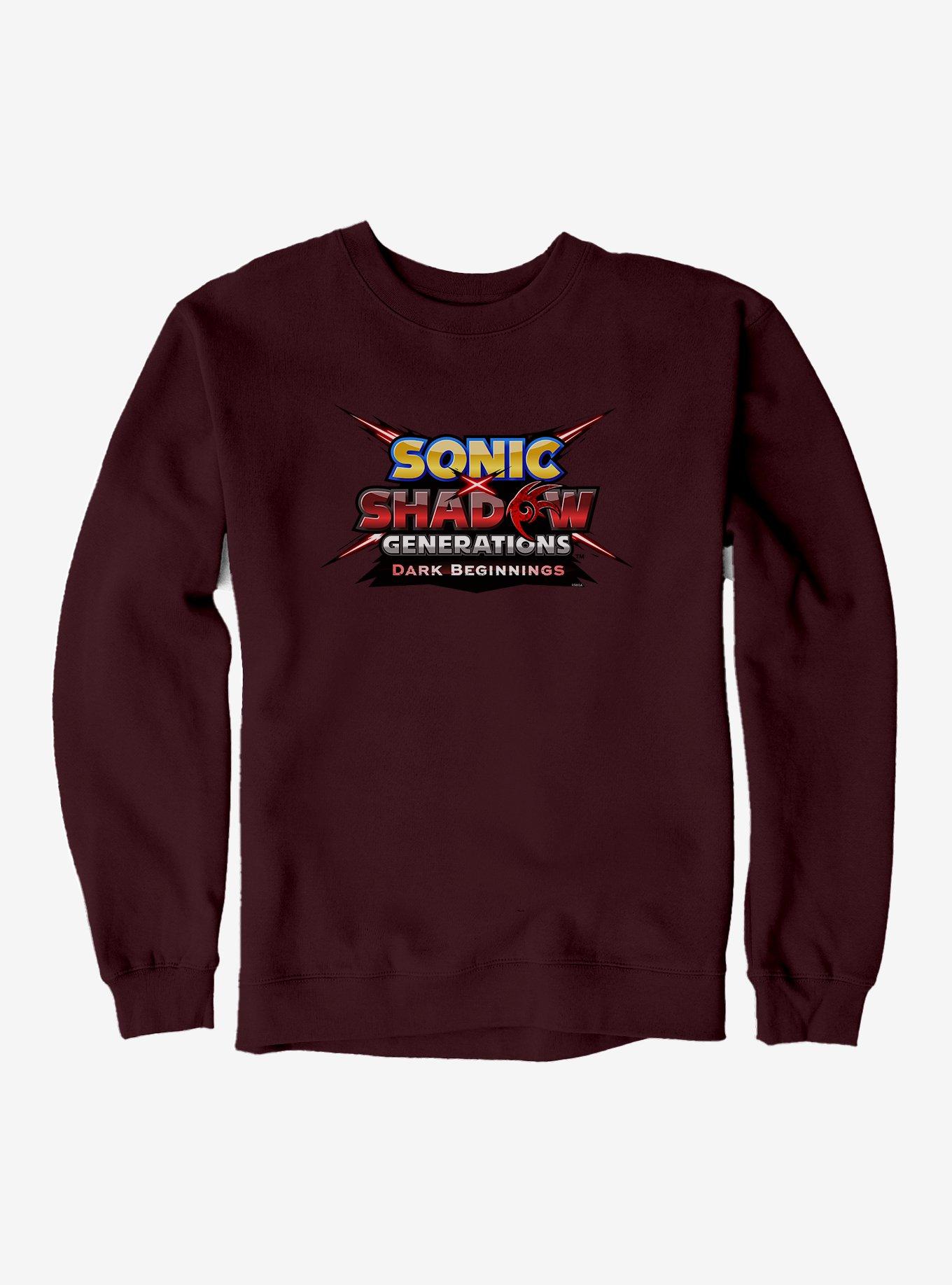 Sonic X Shadow Generations: Dark Beginnings Title Logo Sweatshirt, MAROON, hi-res