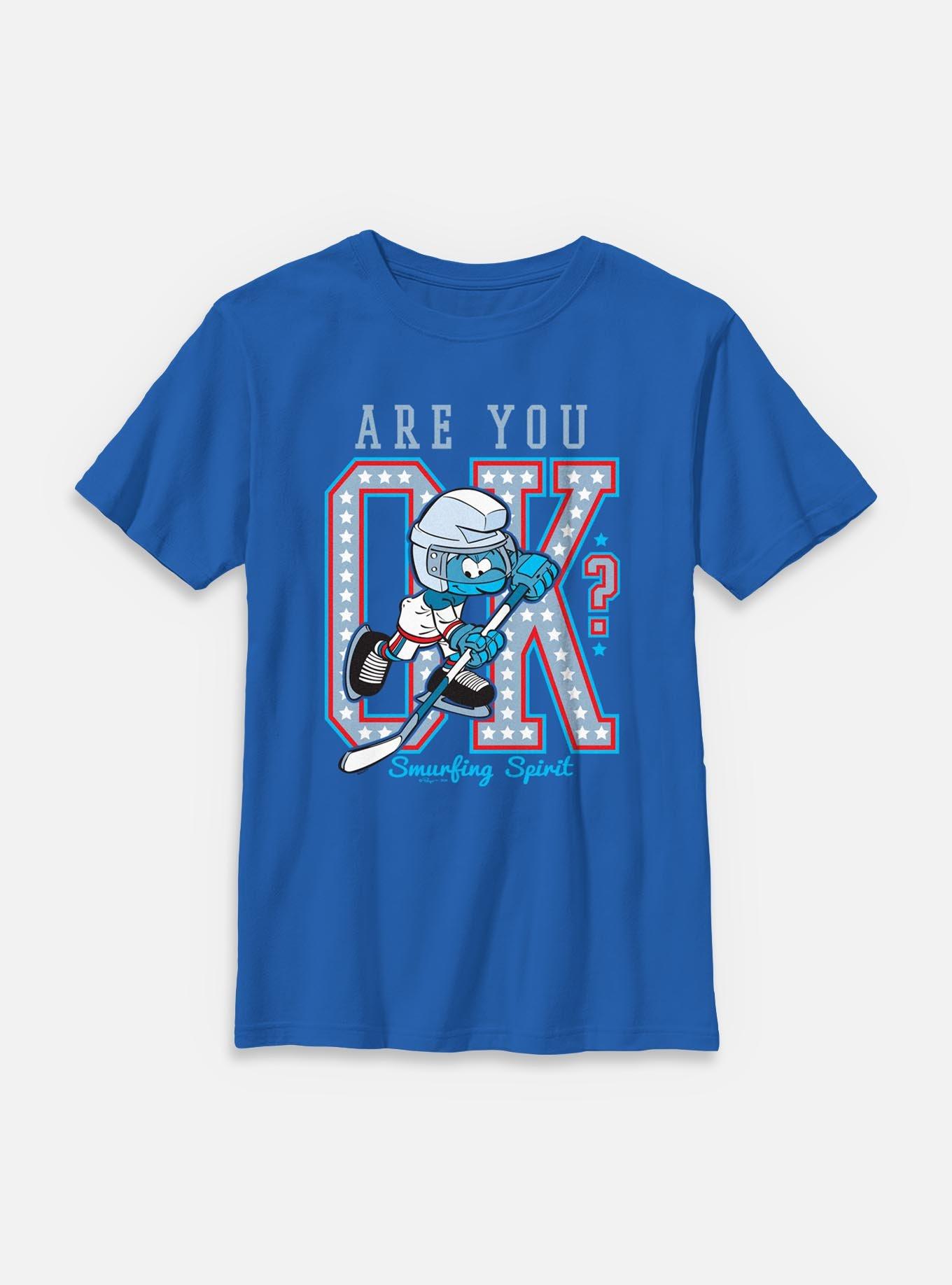 The Smurfs Are You Ok Hockey Youth T-Shirt, ROYAL, hi-res