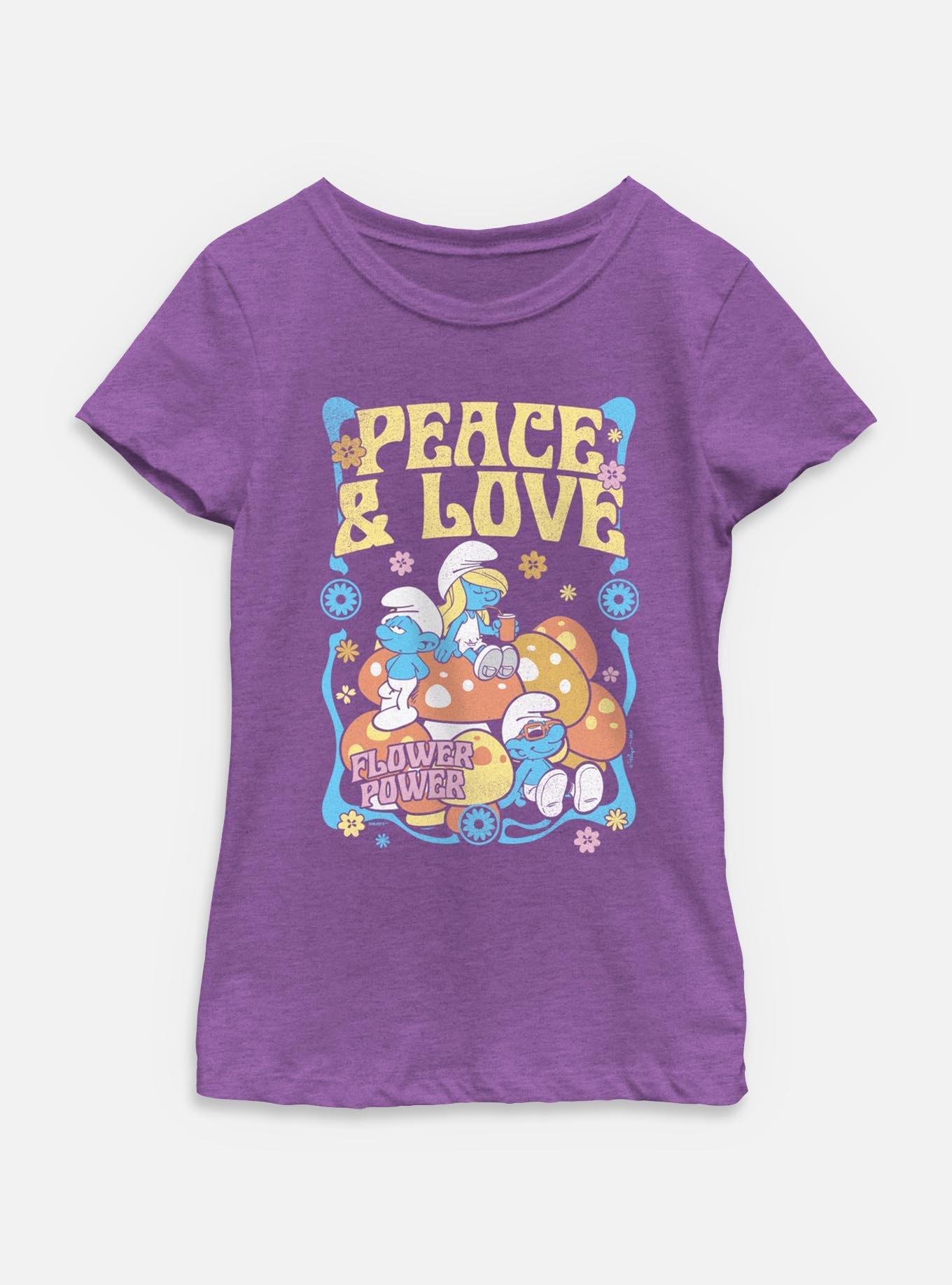 The Smurfs Peace & Love Youth Girls T-Shirt, PURPLE BERRY, hi-res