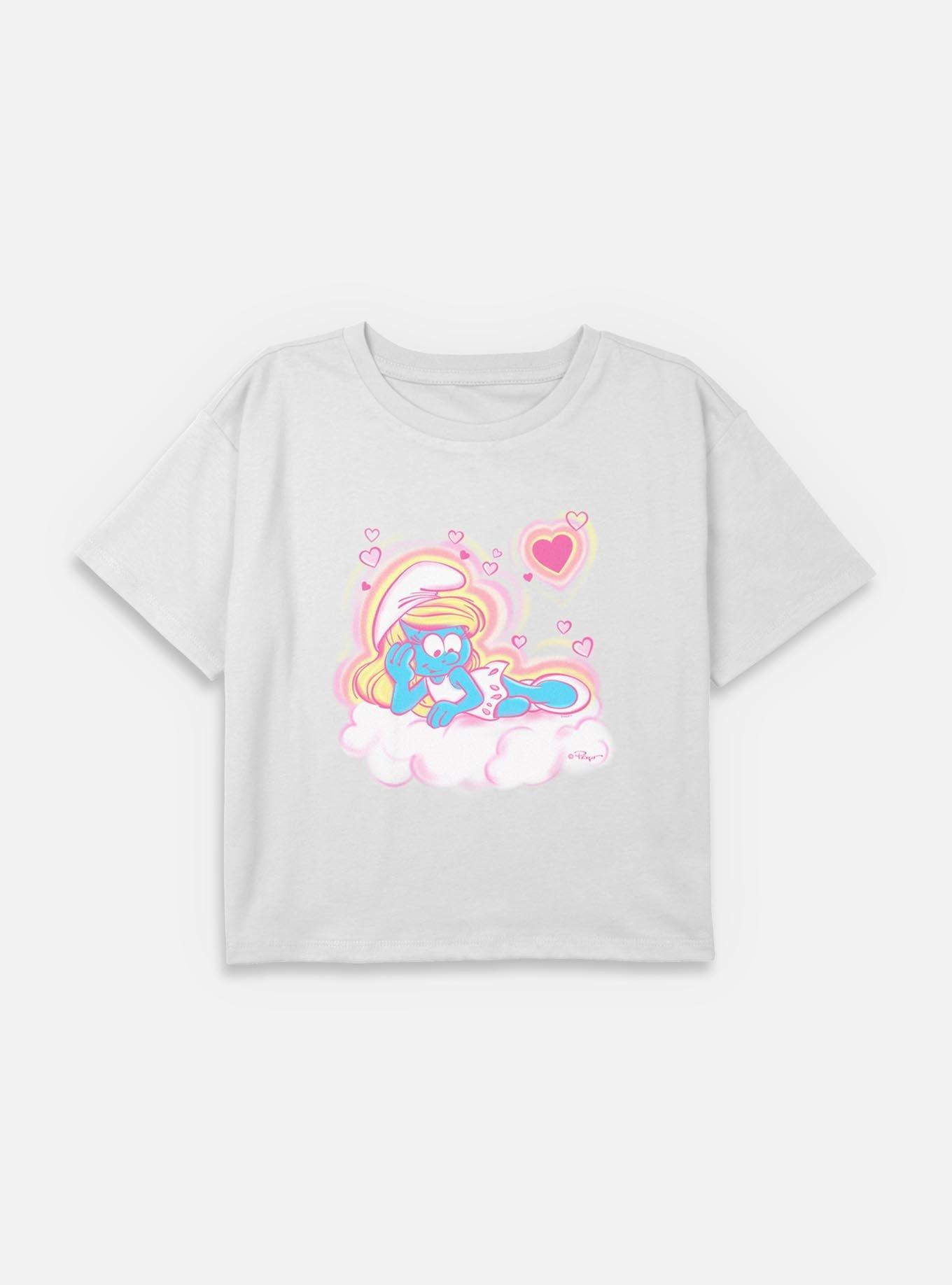 The Smurfs Airbrush Hearts Youth Girls Boxy Crop T-Shirt, , hi-res