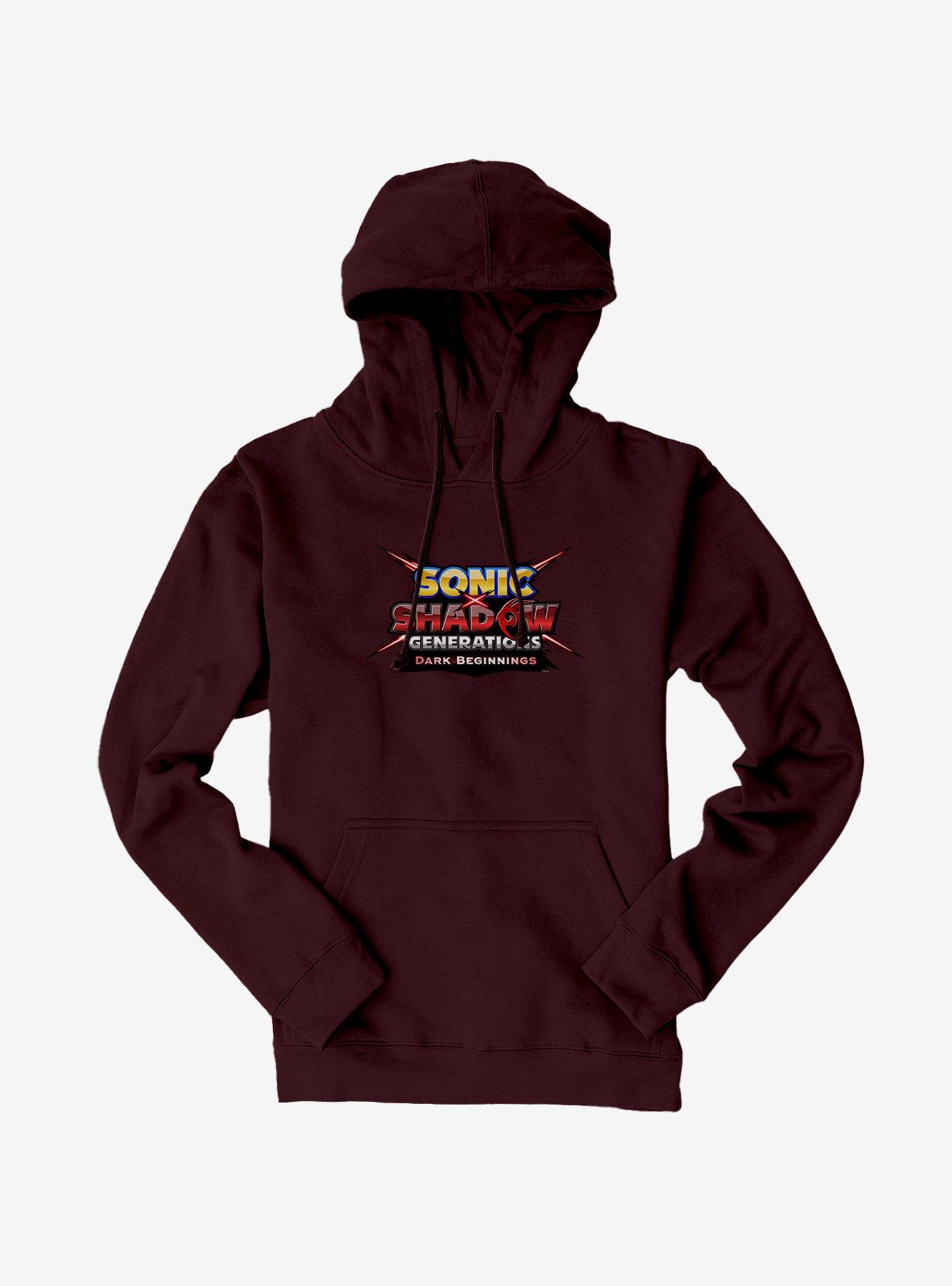Sonic X Shadow Generations: Dark Beginnings Title Logo Hoodie, MAROON, hi-res view 1