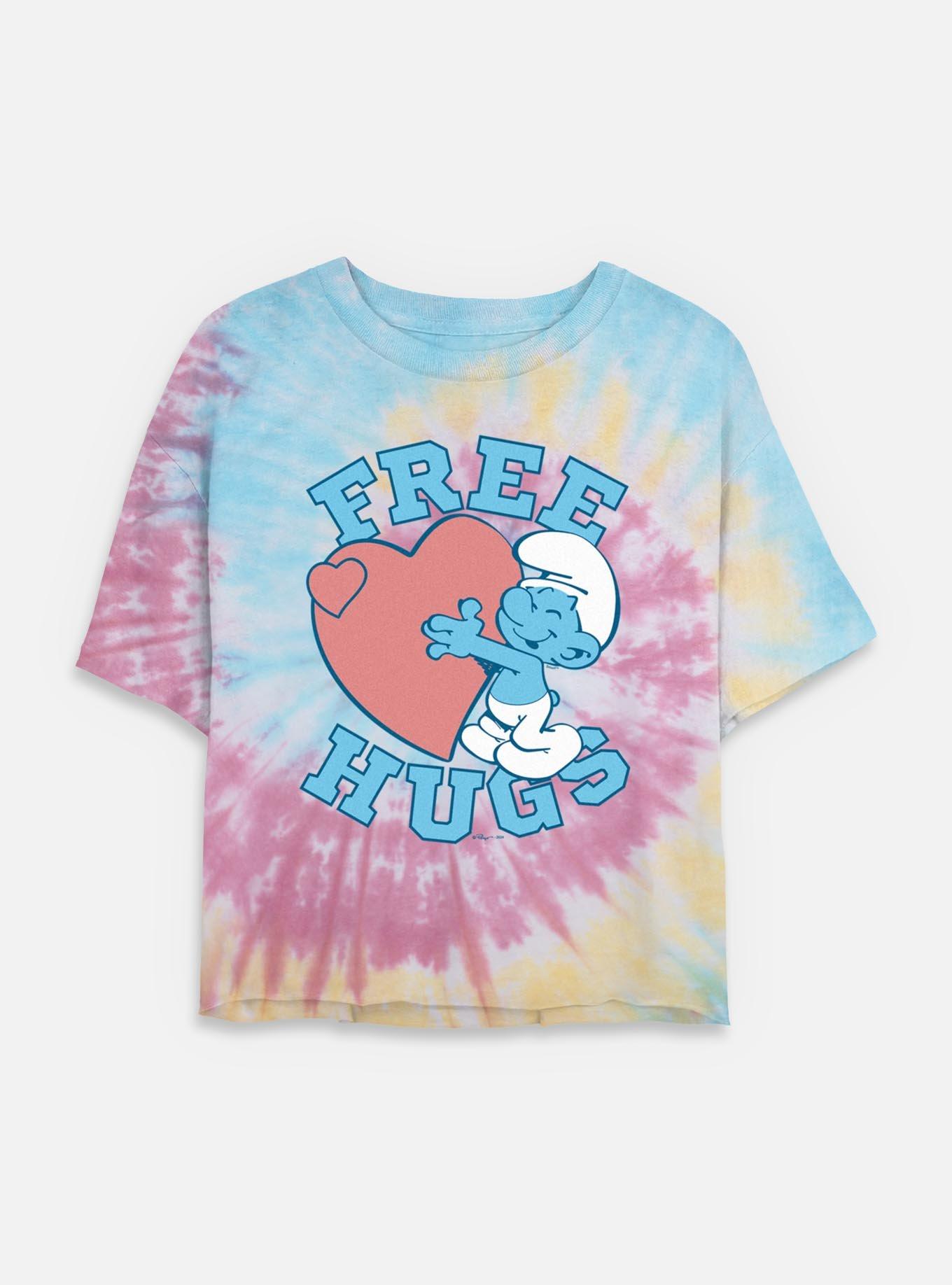 The Smurfs Free Hugs Tie Dye Crop Womens  T-Shirt, BLUPNKLY, hi-res