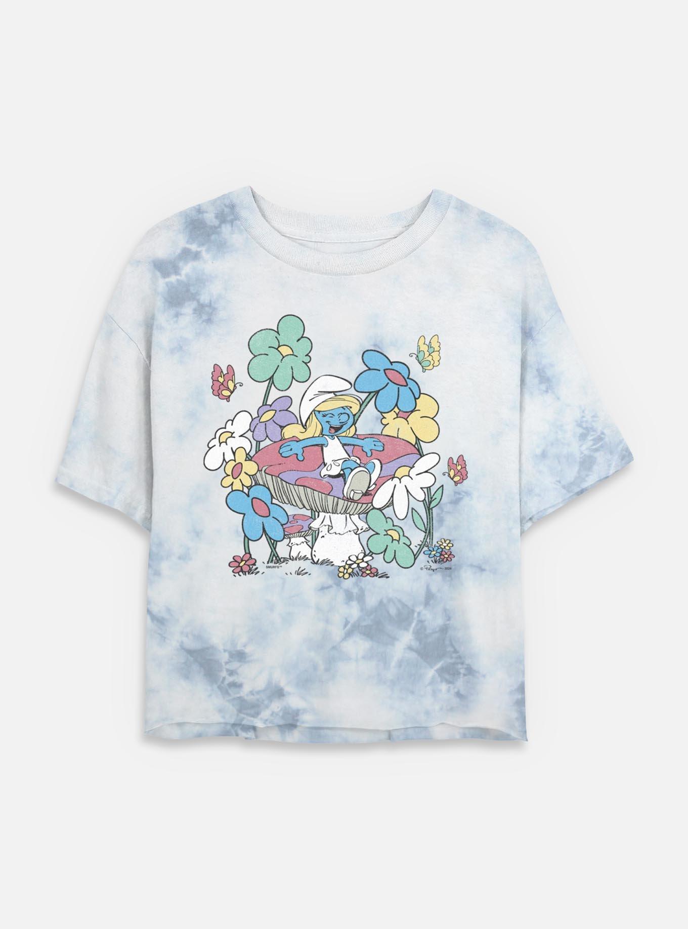 The Smurfs Mushroom Life Tie Dye Crop Womens T-Shirt, WHITEBLUE, hi-res