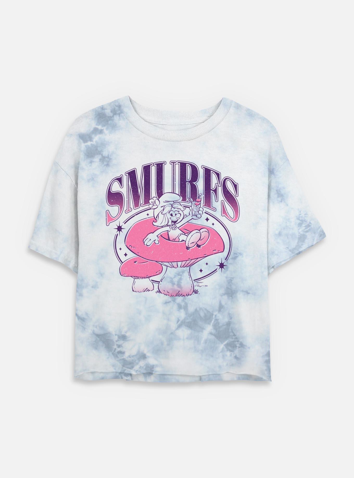 The Smurfs Galaxy Mushroom Vibes  Tie Dye Crop Womens T-Shirt, WHITEBLUE, hi-res