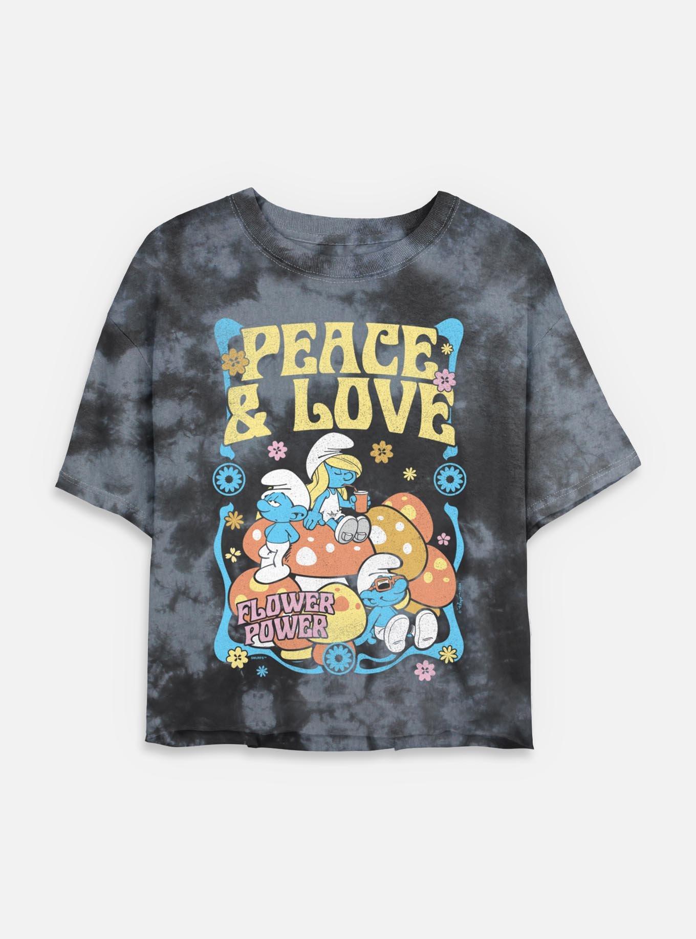 The Smurfs Peace & Love Tie Dye Crop Womens T-Shirt, BLKCHAR, hi-res