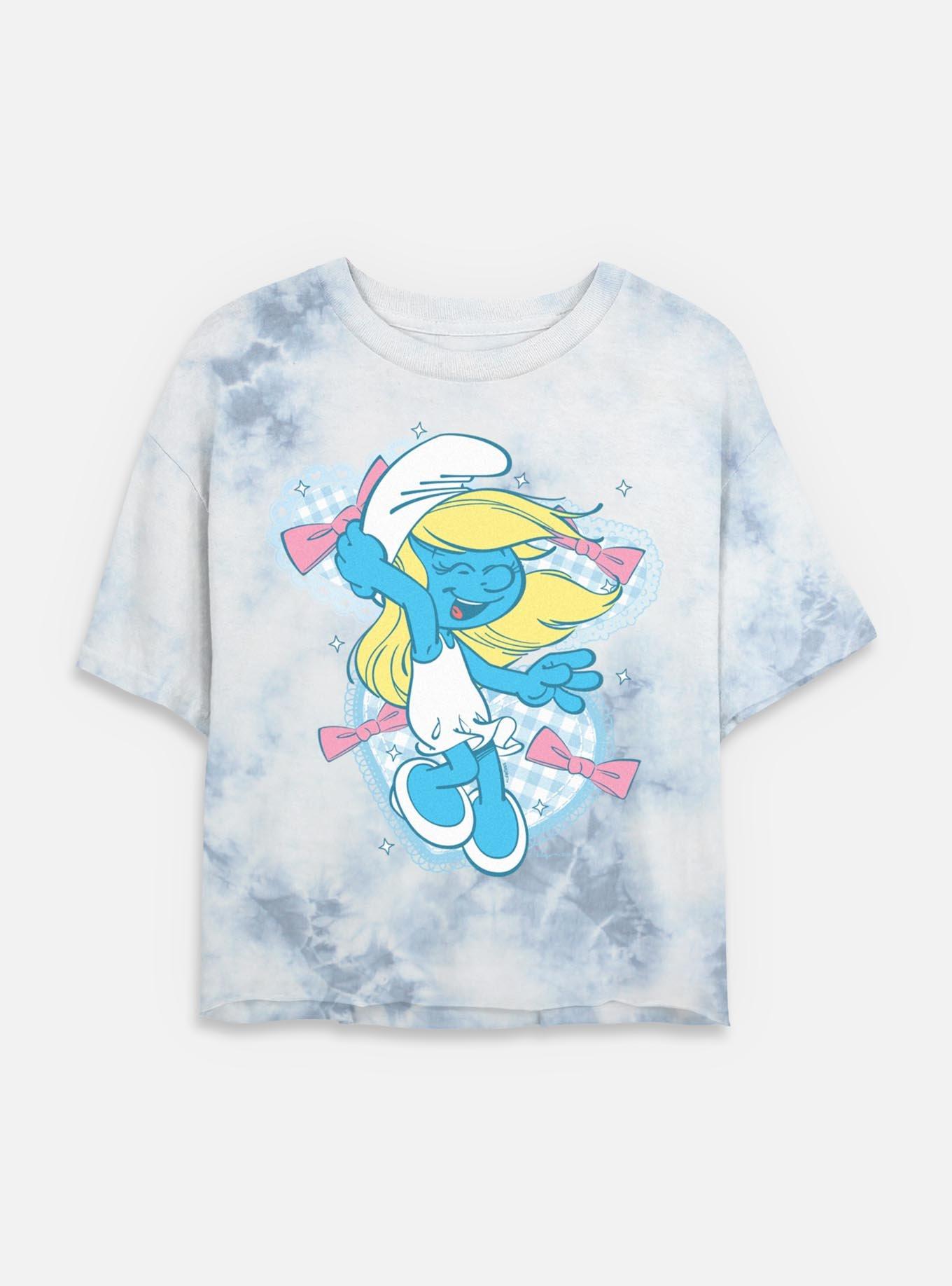 The Smurfs Coquette Smurfette Tie Dye Crop Womens T-Shirt, WHITEBLUE, hi-res