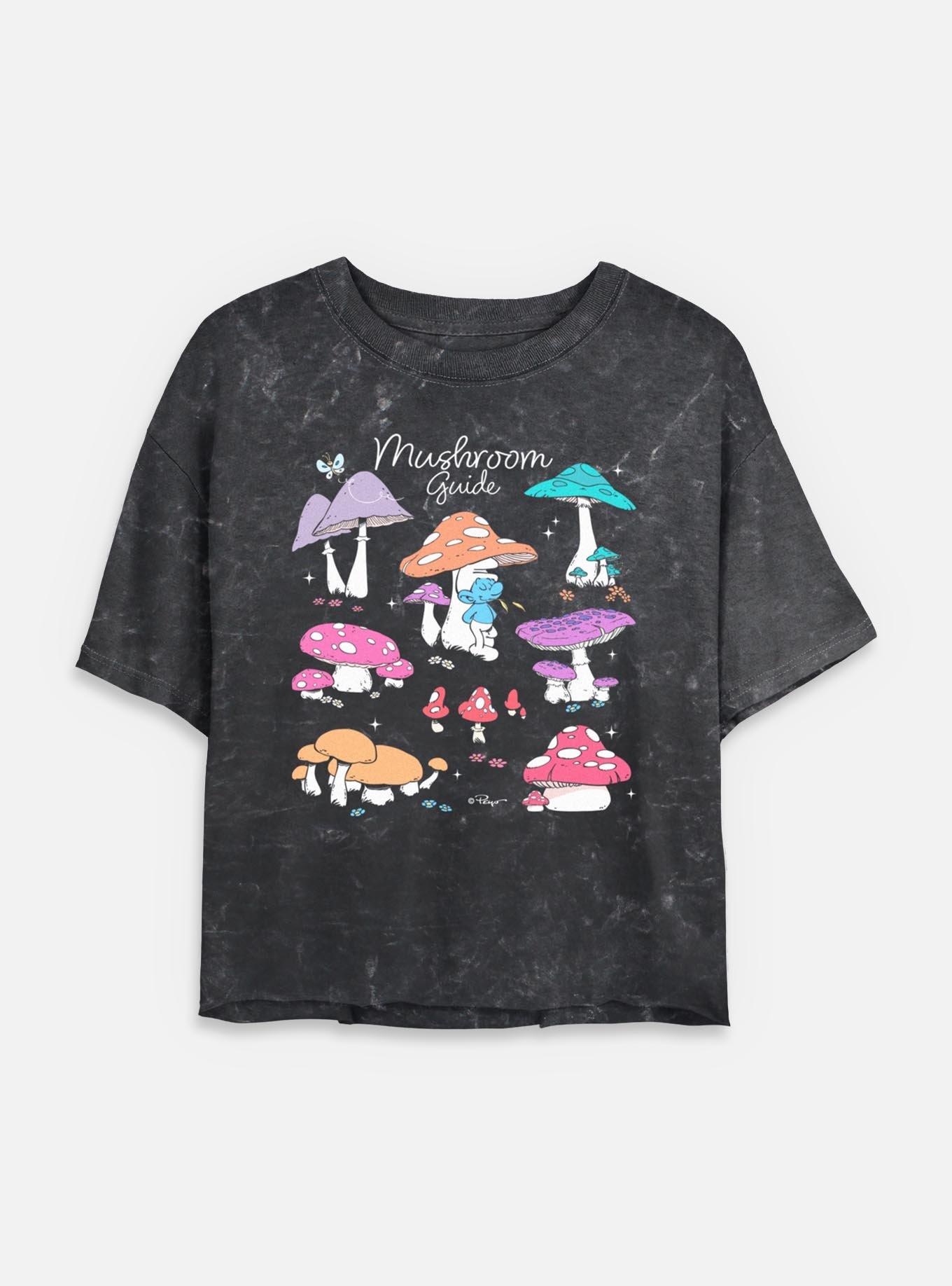 The Smurfs Mushroom Guide Mineral Wash Womens Crop T-Shirt, , hi-res