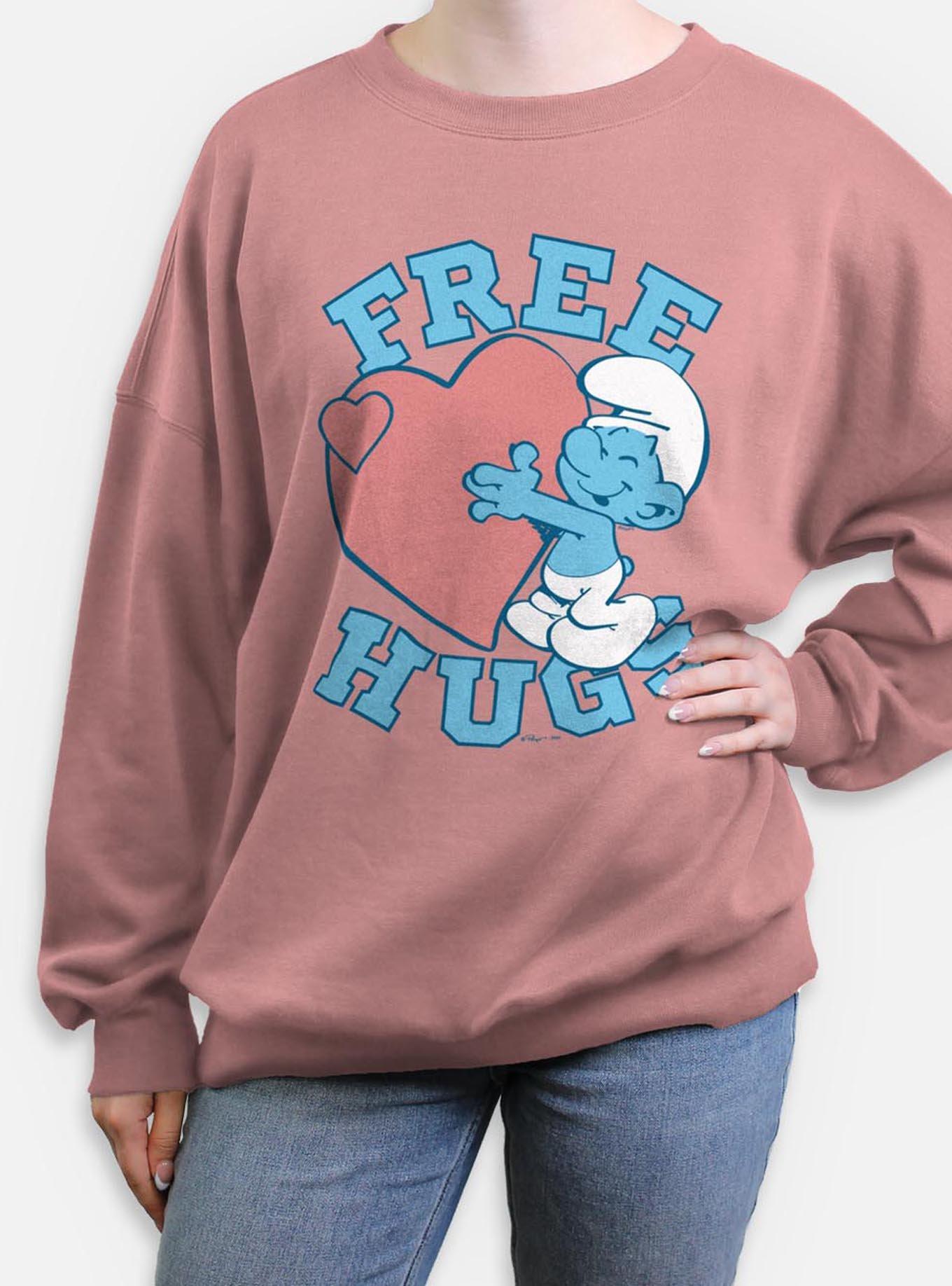 The Smurfs Free Hugs Womens Oversized Sweatshirt, DESERTPNK, hi-res