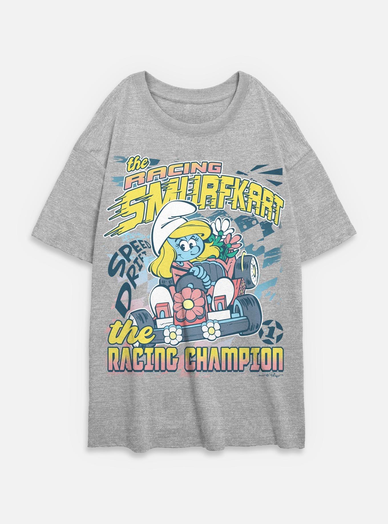 The Smurfs The Racing Smurfkart Womens Oversized T-Shirt, ATH HTR, hi-res