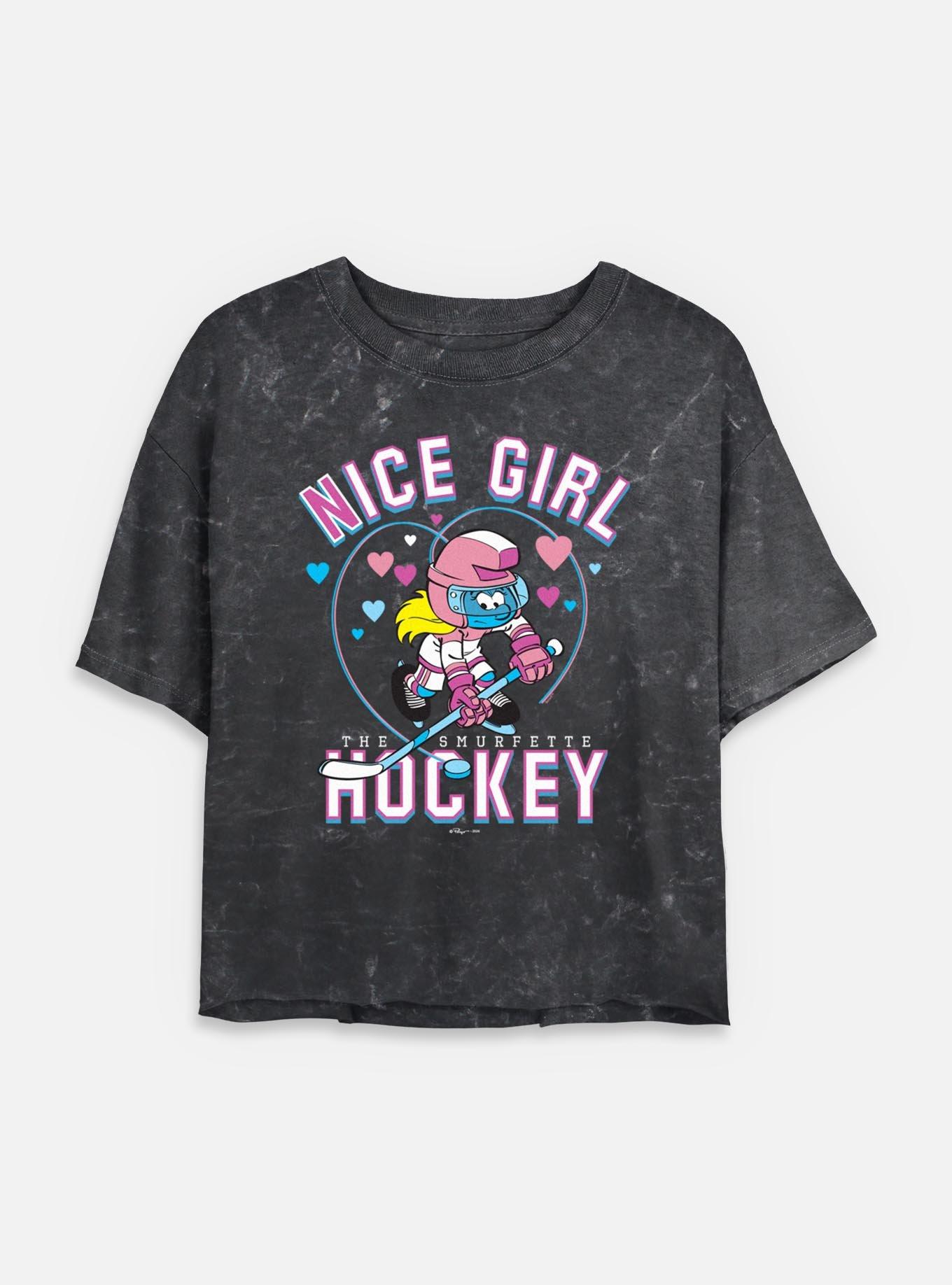The Smurfs Nice Girl Hockey Mineral Wash Womens Crop T-Shirt, , hi-res