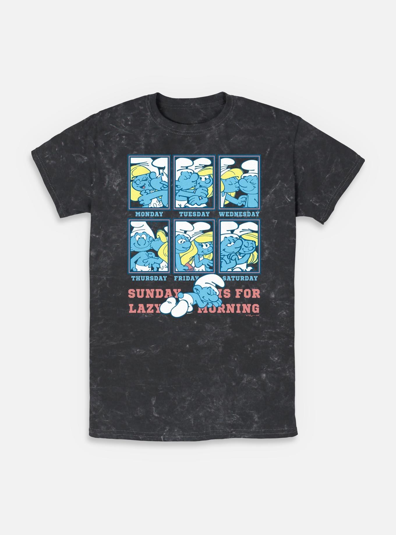 The Smurfs Sunday Is For Lazy Mornings Mineral Wash T-Shirt, BLACK, hi-res
