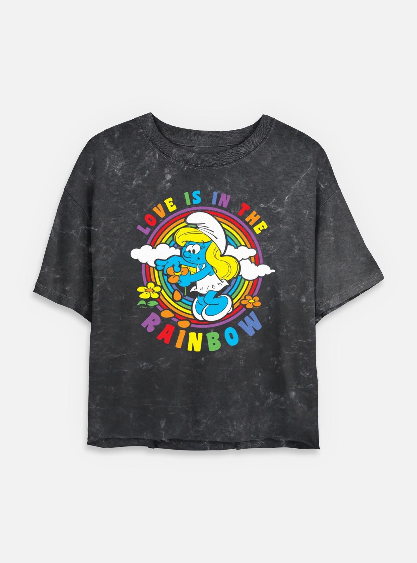 The Smurfs Love Is In The Rainbow Smurfette Mineral Wash Womens Crop T-Shirt, , hi-res