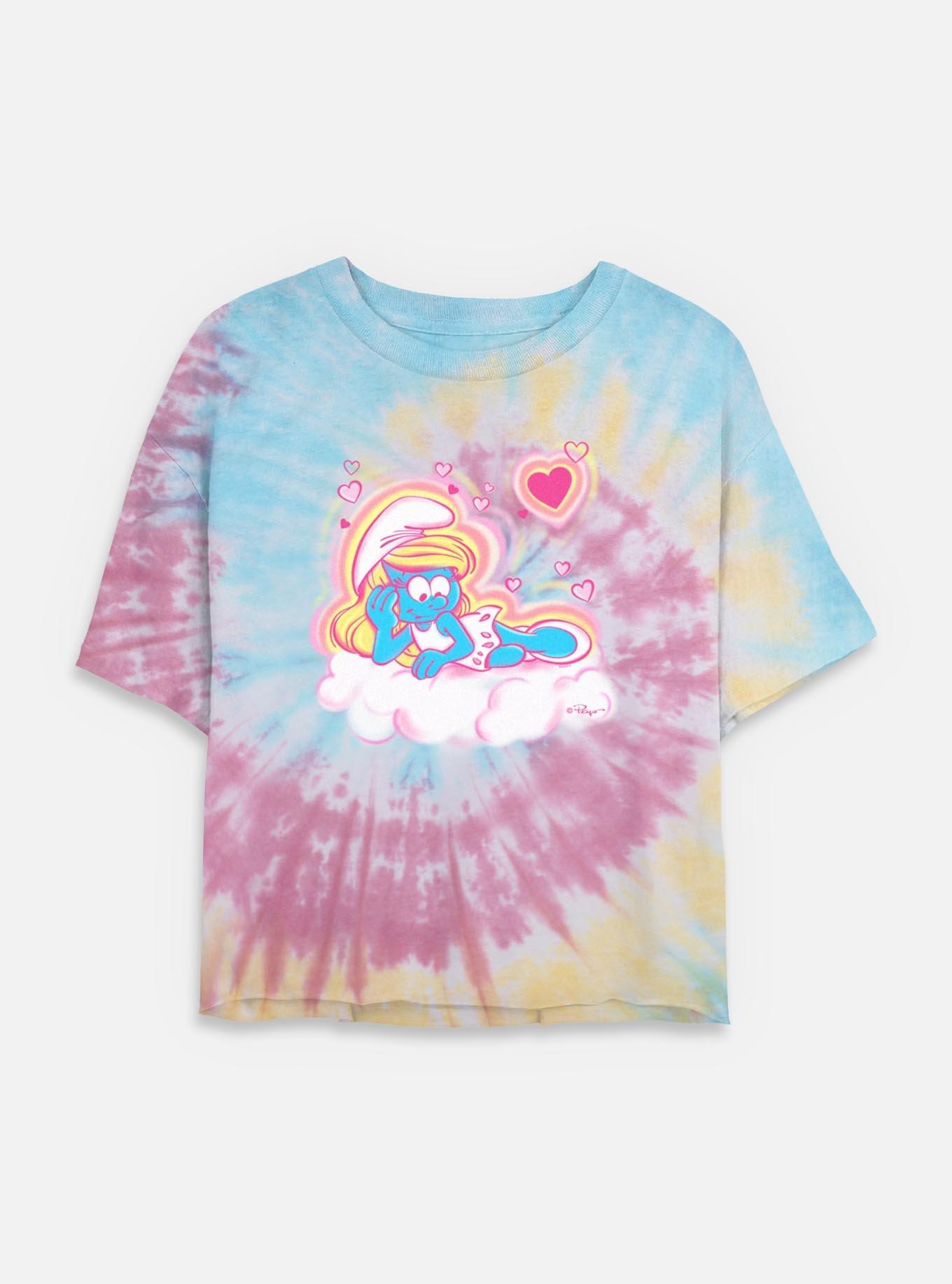 The Smurfs Airbrush Hearts Tie Dye Crop Womens  T-Shirt, , hi-res